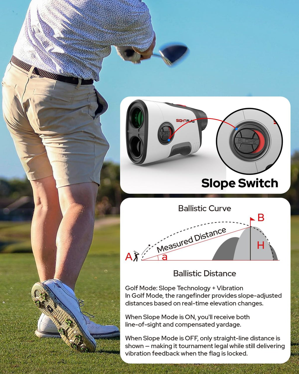 GF2-Golf Rangefinder with Slope and Pin Flagpole Lock Vibration, 1300 Yards Range Finder, External Slope Switch