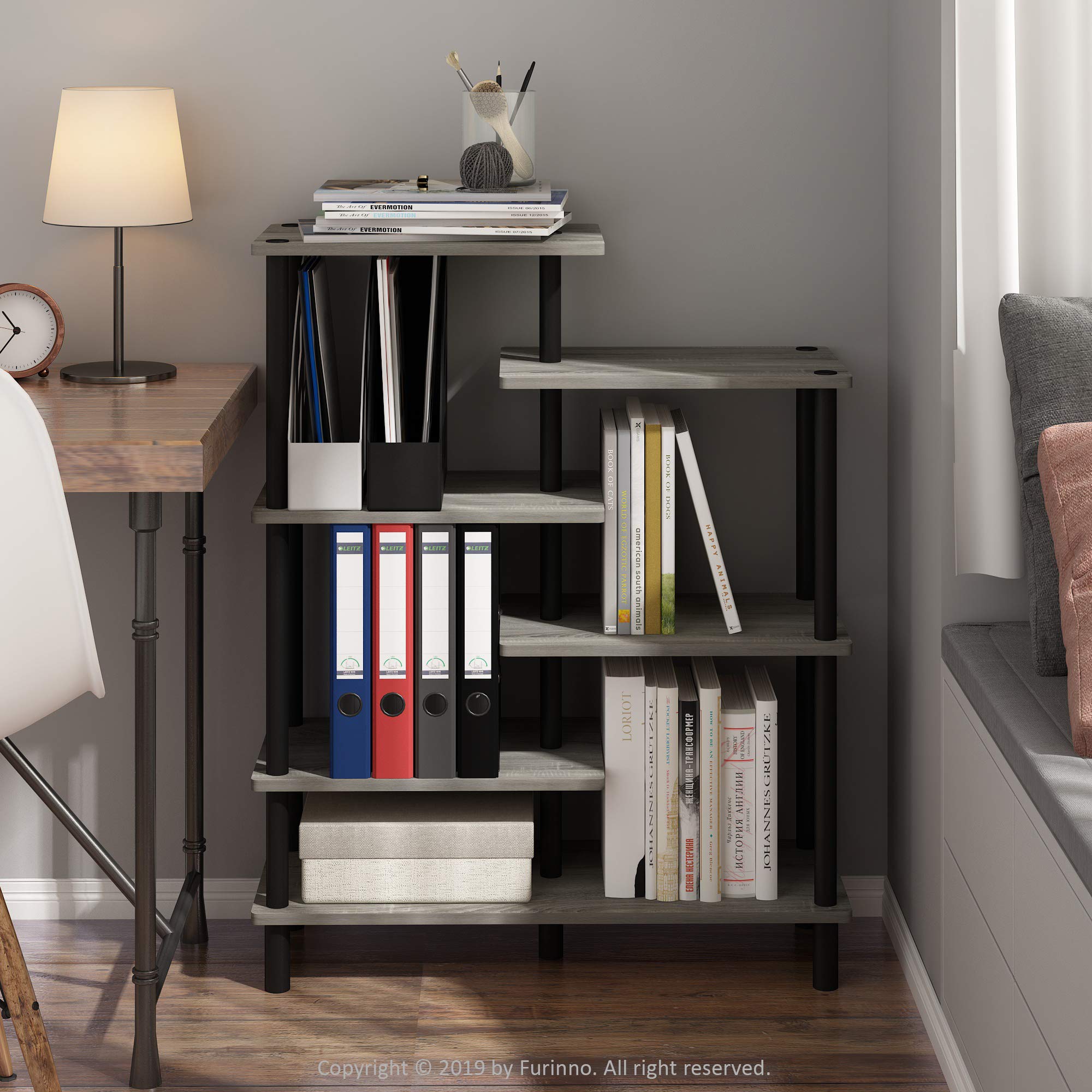 Furinno Turn-N-Tube 4-Tier Design Display Rack, Espresso/Black
