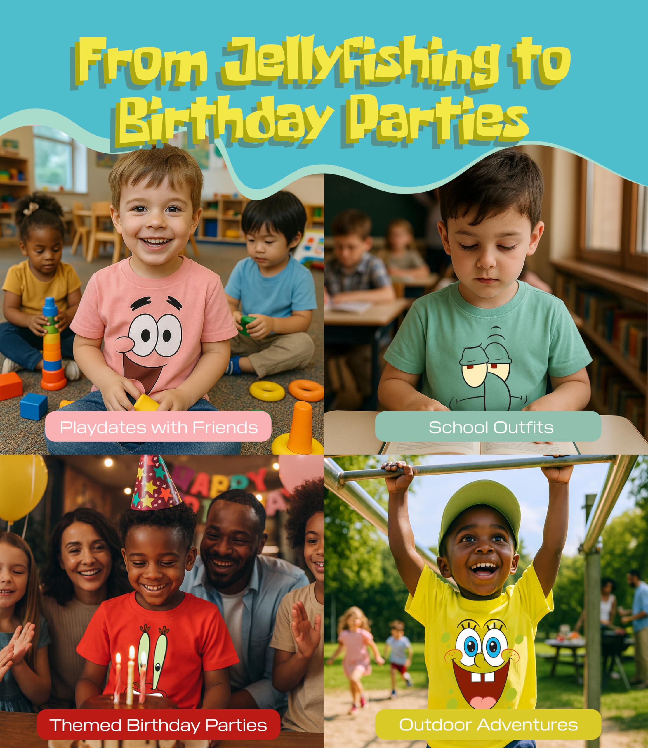 Spongebob Squarepants Graphic T-Shirt (Sets) Patrick Star Squidward Plankton Gary Outfit Tee Toddler/Birthday to Kids Clothes