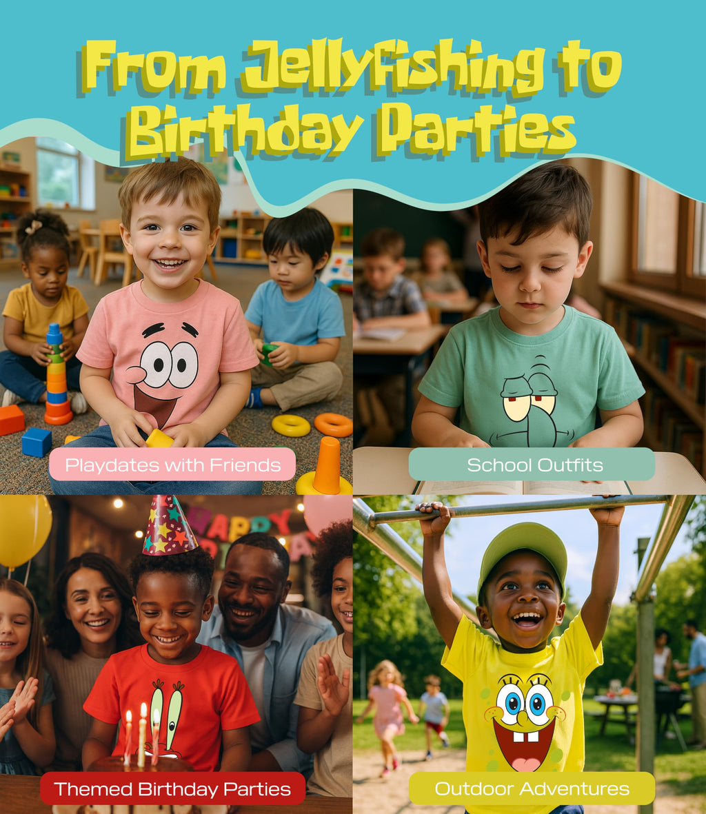 Spongebob Squarepants Graphic T-Shirt (Sets) Patrick Star Squidward Plankton Gary Outfit Tee Toddler/Birthday to Kids Clothes
