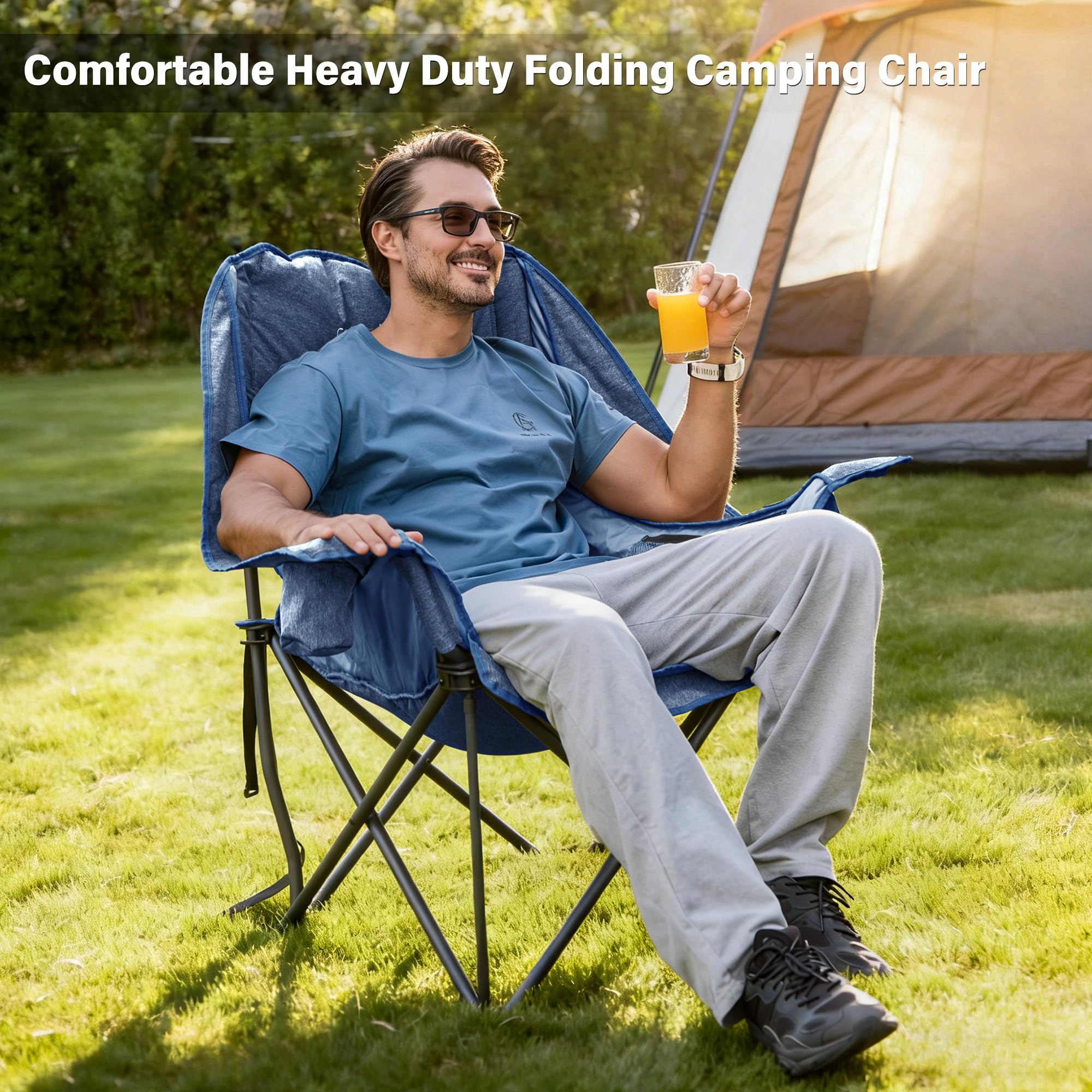 Double Camping Chair Heavy Duty Oversized Padded Loveseat for Adults 2 Person Outdoor Portable Camping Chairs for Lawn, Backyard, Fishing, Trip, Support 600lbs, Grey