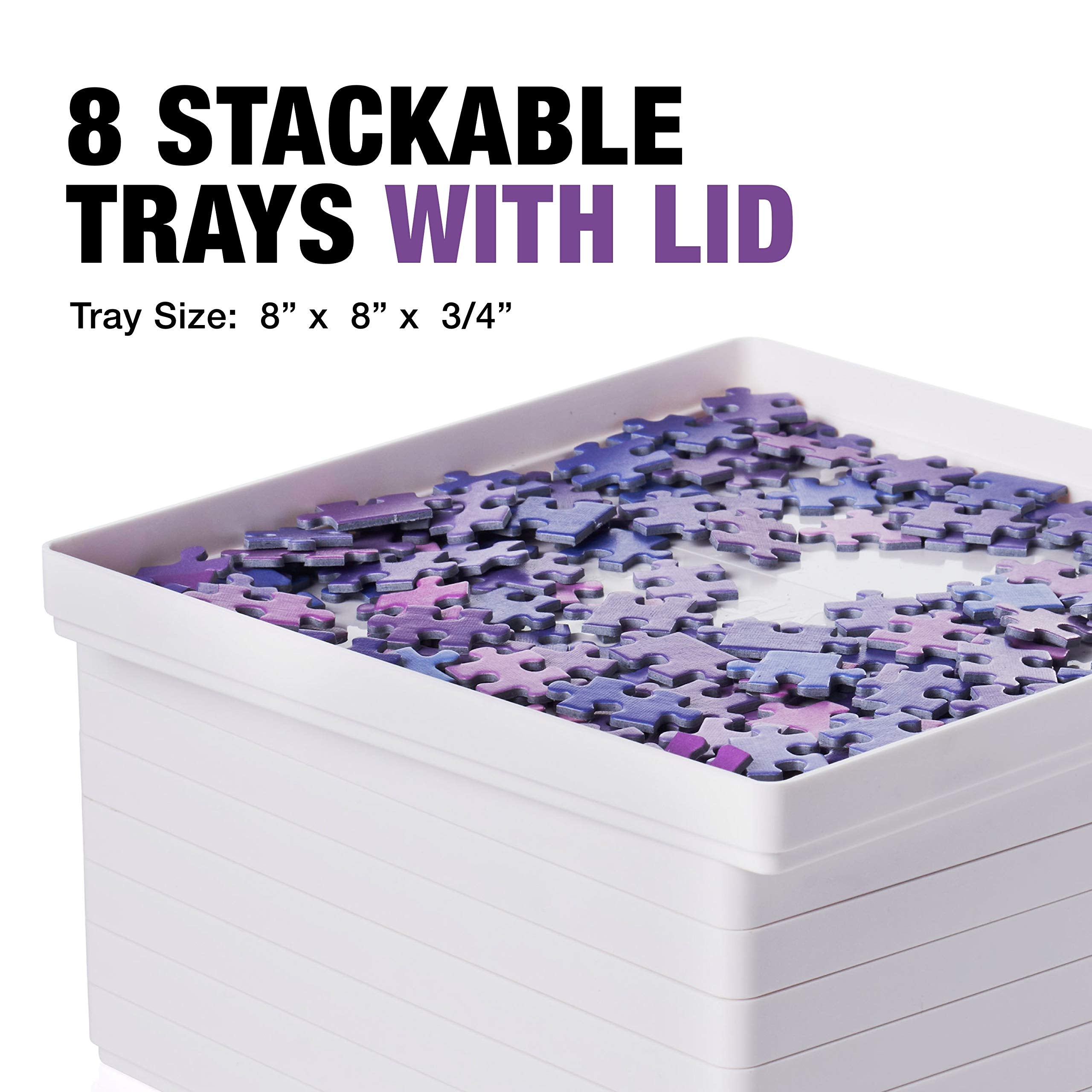 8 Puzzle Sorting Trays with Lid 8" x 8" - Jigsaw Puzzle Accessories Black Background Makes Pieces Stand Out to Better Sort Patterns, Shapes and Colors | for Puzzles Up to 1500 Pieces