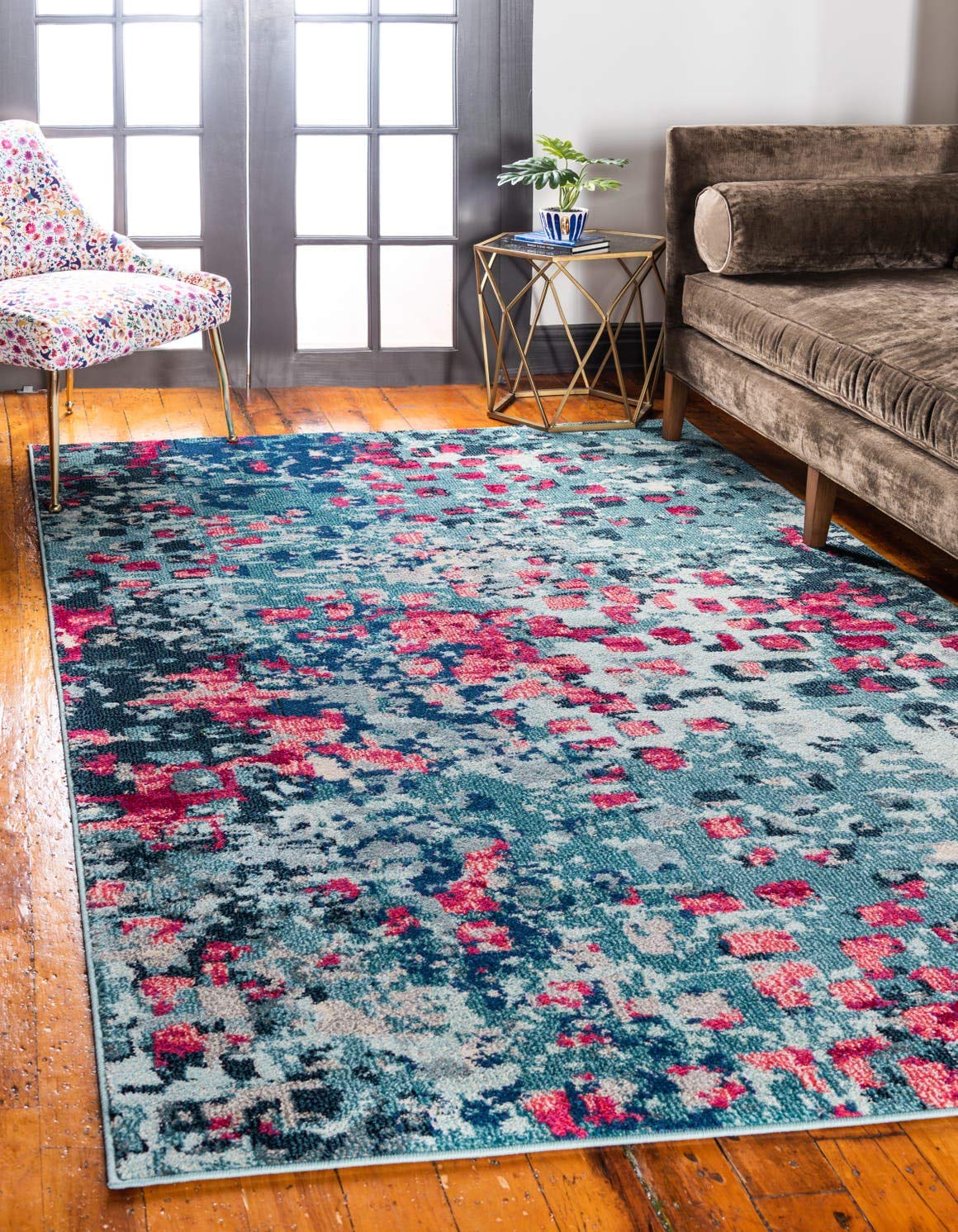 Unique Loom Jardin Collection Colorful, Vibrant, Abstract, Modern Area Rug (2' 0 x 3' 0 Rectangular, Multi/ Blue)