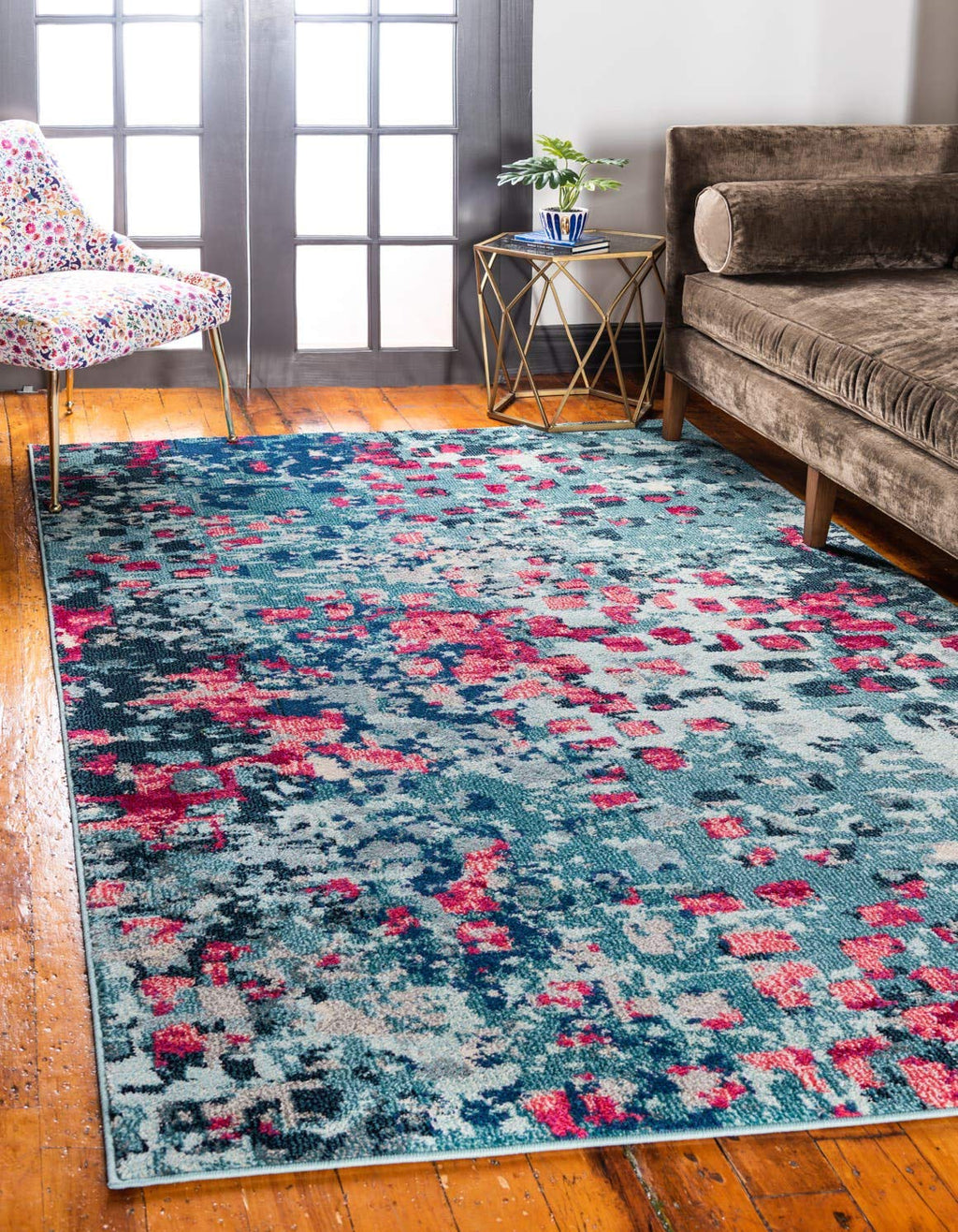 Unique Loom Jardin Collection Colorful, Vibrant, Abstract, Modern Area Rug (2' 0 x 3' 0 Rectangular, Multi/ Blue)