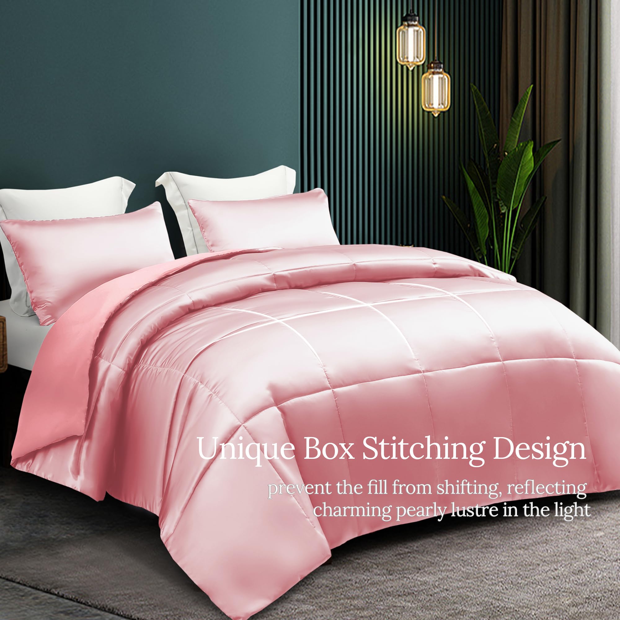 Whale Flotilla 2-Piece Reversible Silky Soft Twin Size Comforter Bedding Set, Luxurious Satin Comforters with Satin Pillowcase, Lightweight Duvet for All Seasons, Black