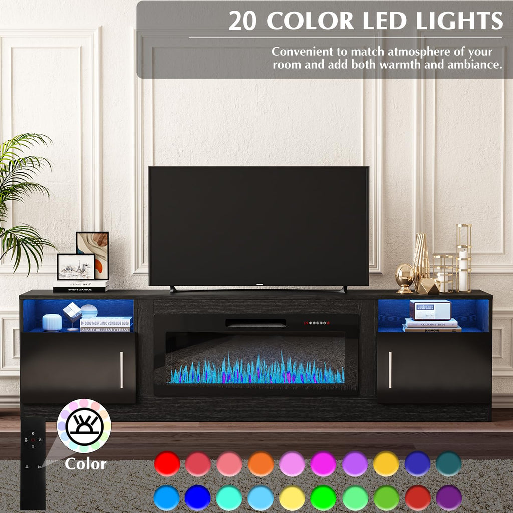 VITESSE 58 Inches Fireplace TV Stand for TVs up to 65 Inches Console with 18'' Electric Fireplace & Remote,Wooden Modern Entertainment Center for Living Room with LED Light Glass Shelves（Bei）