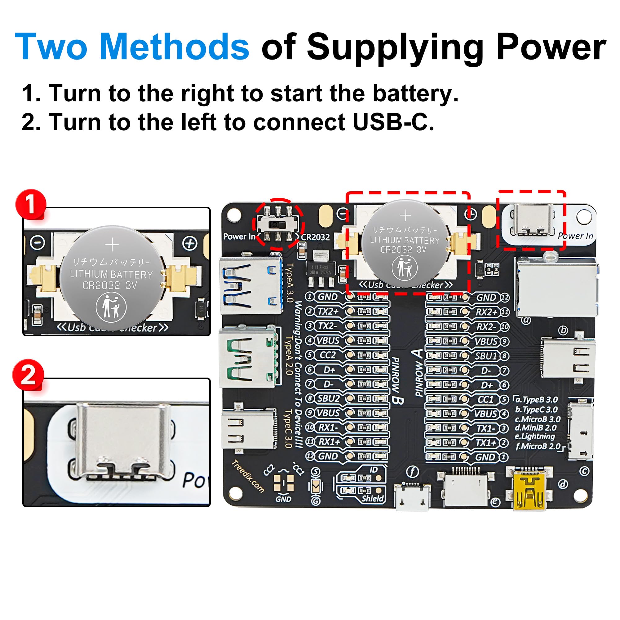 Treedix USB Cable Tester Board USB Cable Checker Data Wire with Acrylic Case Charging Test Data Line Type-C Micro Type A Type B