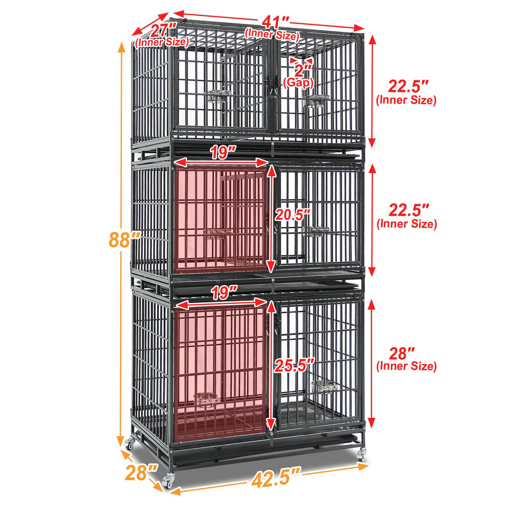 Homey Pet 37 inch Stackable Heavy Duty Dog Crate, Indestructible Escape Proof Dogs Cage Kennel with Lockable Wheels, Removable Tray & Metal Grid, Double Doors for High Anxiety Medium/Small Dogs