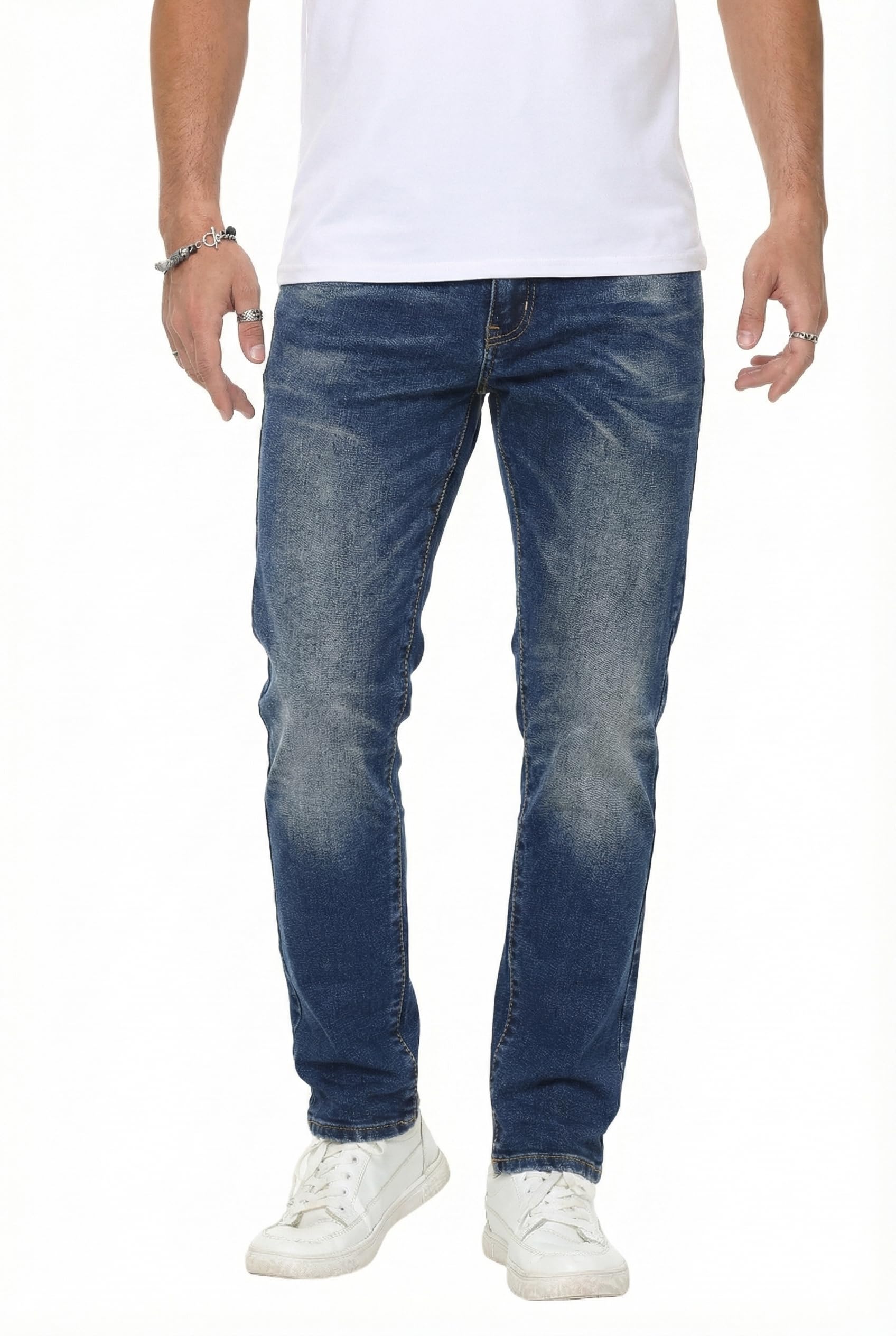 MZNBURAM Men's Stretch Regular Fit Straight-Leg Cotton Fashion Comfort Flex Waist Denim Pants Jeans