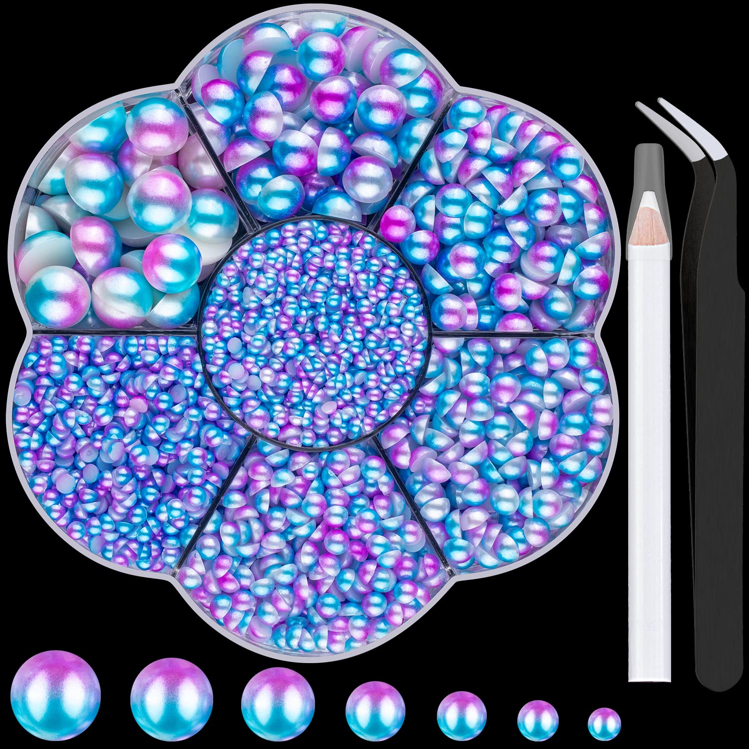 BELLEBOOST 5600pcs ABS Round Flat Back Beige Pearls Kit with Pickup Tools for Nail Art, Face, Body Decorations
