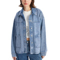 Hixiaohe Jean Jackets for Women Trendy Button Up Denim Shirt Jacket Oversized Long Sleeve Coat Fashion Clothes with Pockets
