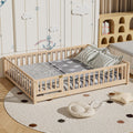i-POOK Queen Floor Bed for Children, Sturdy Wood Montessori Bed Frame with Wood Slats, High Fence & Small Door for Girls and Boys, Espresso (with Bed Slats)