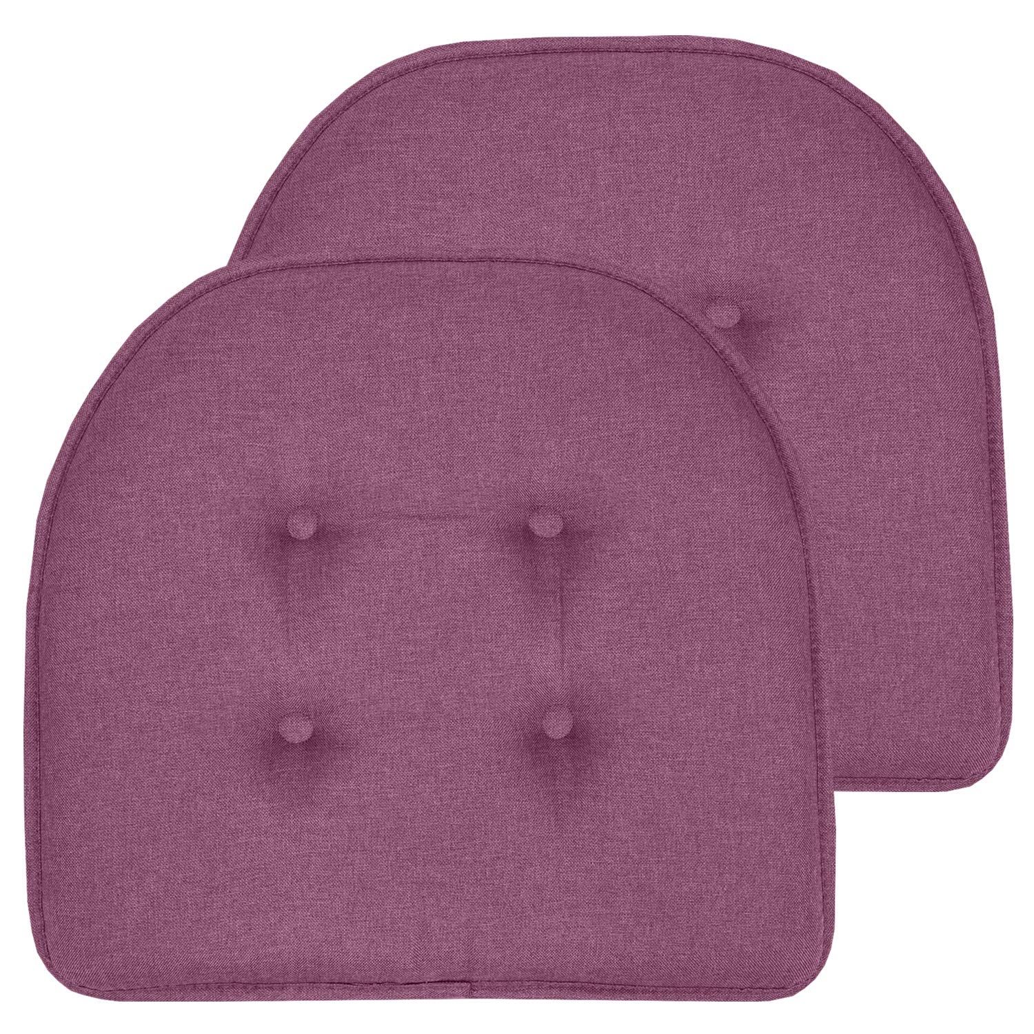 Sweet Home Collection Chair Cushion Memory Foam Pads Tufted Slip Non Skid Rubber Back U-Shaped 17" x 16" Seat Cover, 2 Count (Pack of 1), Black