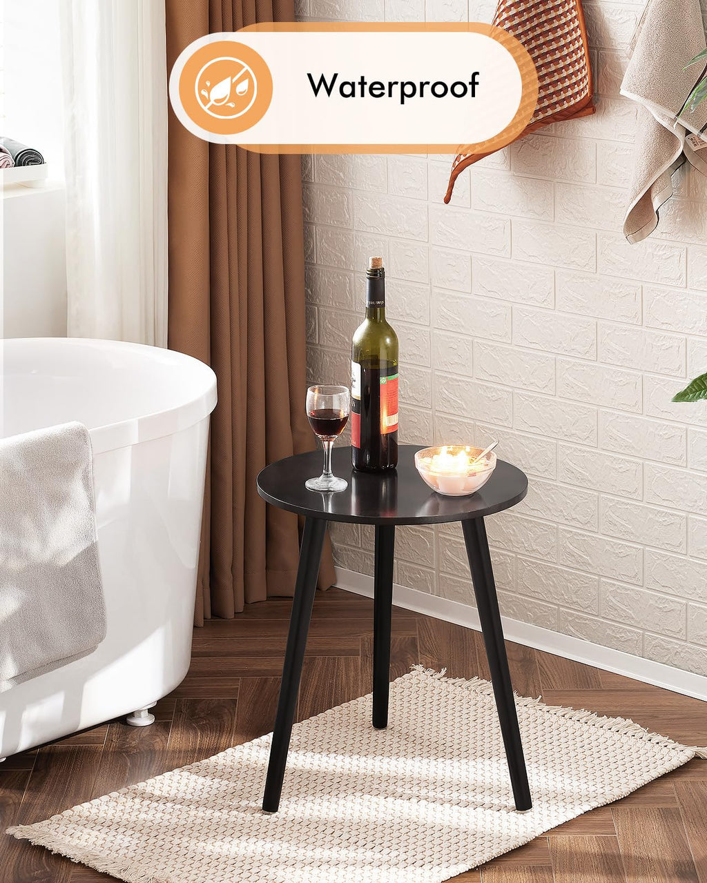 Apicizon Black Round Side Table, Black End Table Bedside Table Nursery with Wood Legs, Nightstand for Living Room, Bedroom, 16.5 x 20.5 Inches