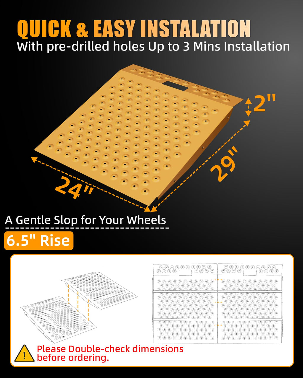 VNN 29" x 24" Shed Ramp for Riding Mower - 750 LB Capacity Shed Ramps, Anti-Slip Punch Plate Ramp for ATV, Motorcycles, Garages & Barns (1PC,Black, Alloy)