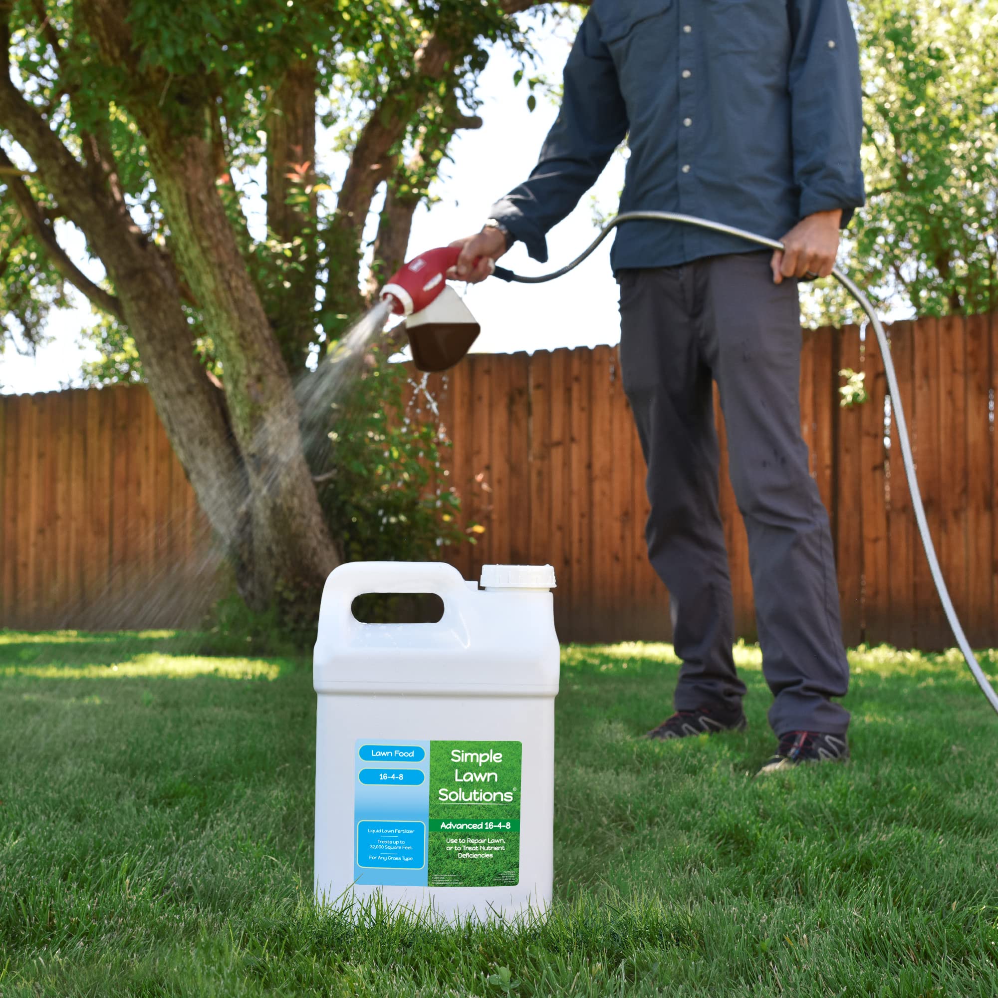 Advanced 16-4-8 Lawn Fertilizer - Liquid Lawn Food Spring & Summer Concentrated Spray - Any Grass Type- Fish and Seaweed Kelp- Balanced NPK - Simple Lawn Solutions (1 Gallon)