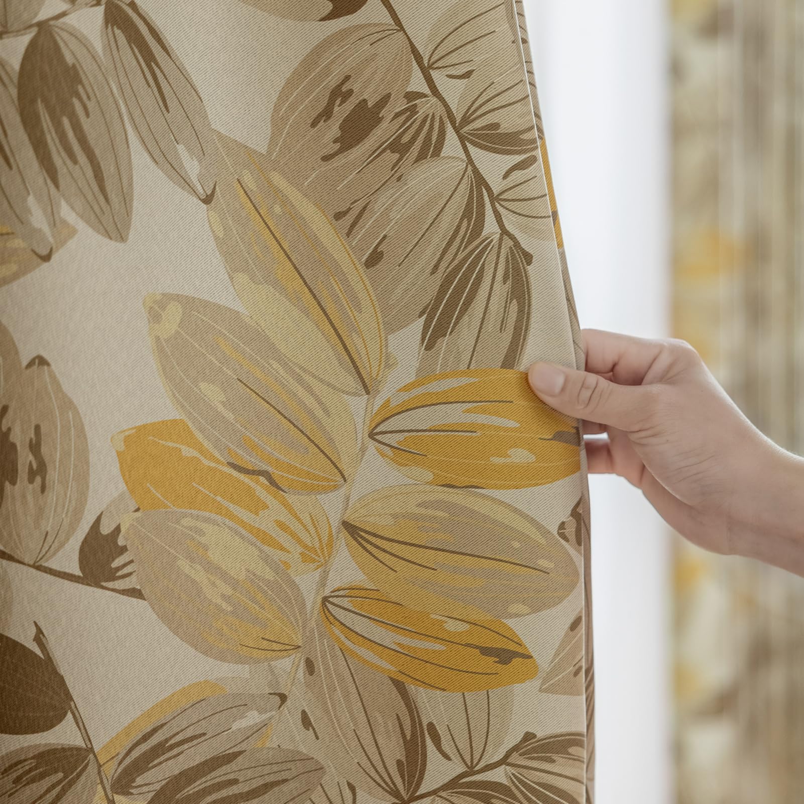 SUOUO Brown Floral Blackout Curtains for Bedroom Patterned Leaf 84 inches Long Room Darkening Window Drapes for Living Room 2 Panels