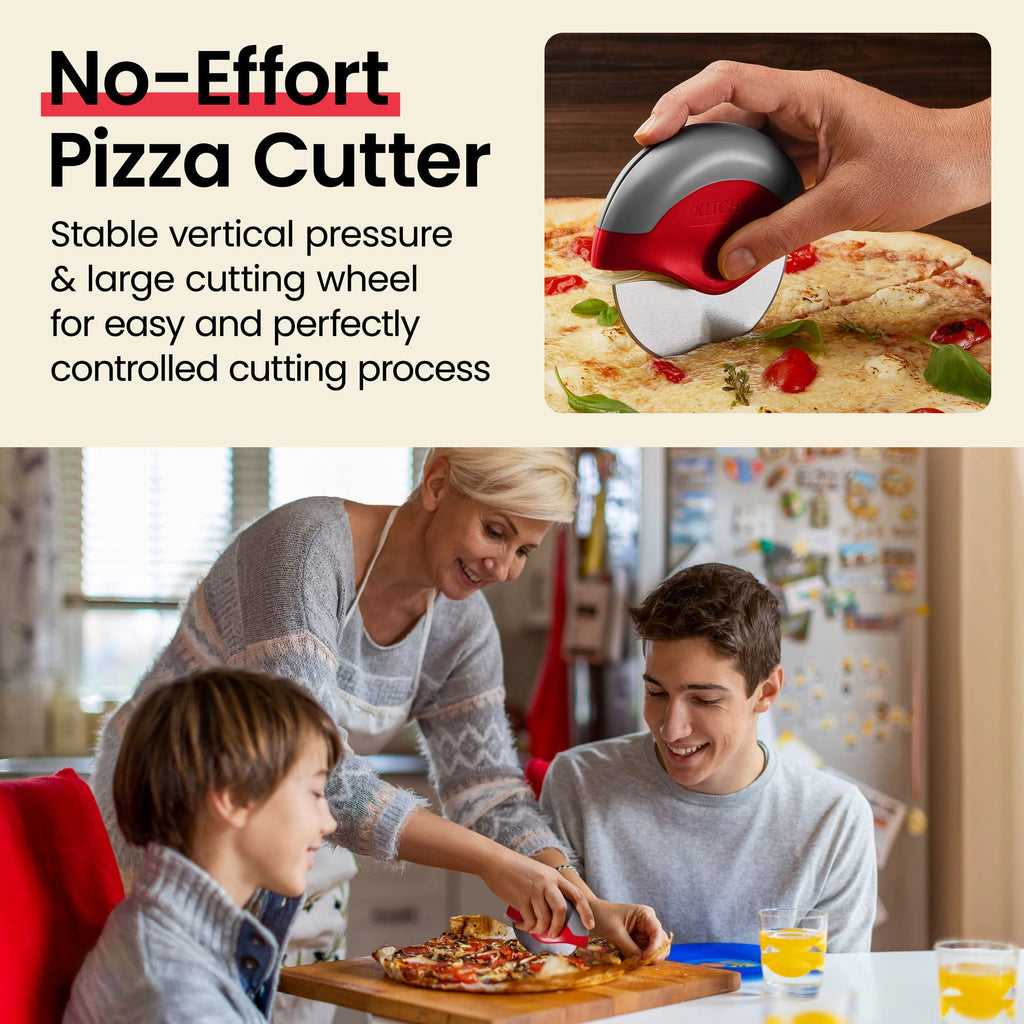 Kitchy Pizza Cutter Wheel with Protective Blade Cover, Ergonomic Pizza Slicer (Blue)