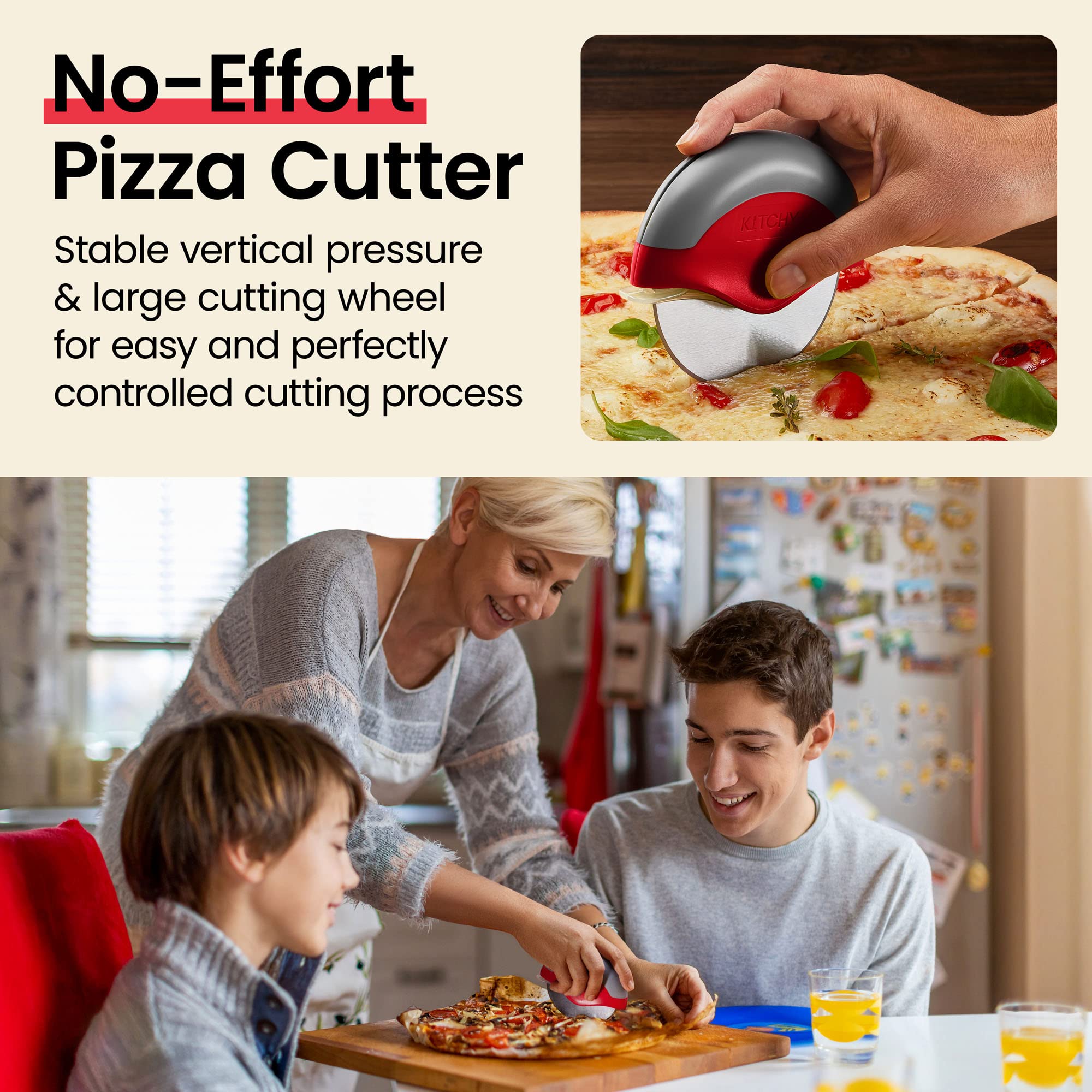 Kitchy Pizza Cutter Wheel with Protective Blade Cover, Ergonomic Pizza Slicer (Blue)