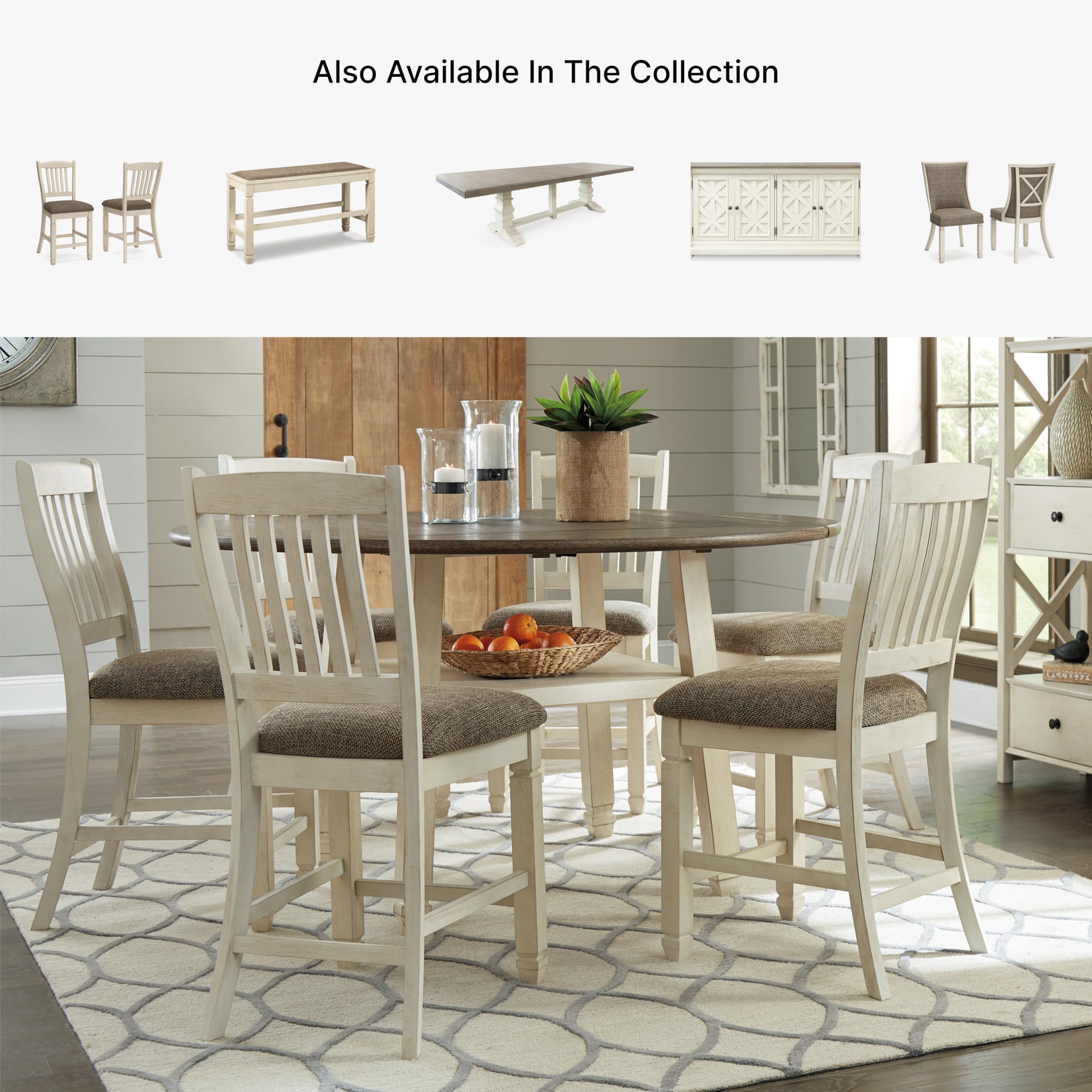 Signature Design by Ashley Tyler Creek Farmhouse 24.38" Counter Height Upholstered Barstool, Set of 2, Almost Black