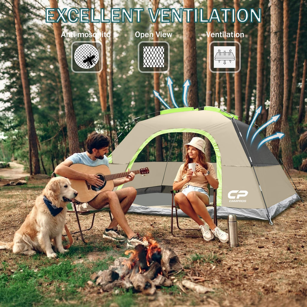 CAMPROS CP Camping Tent 2/4/6 Person, Waterproof Windproof Double Layer Dome Tent, Easy Setup with Large Mesh Windows & Wide Door for Outdoor Camping Backyard