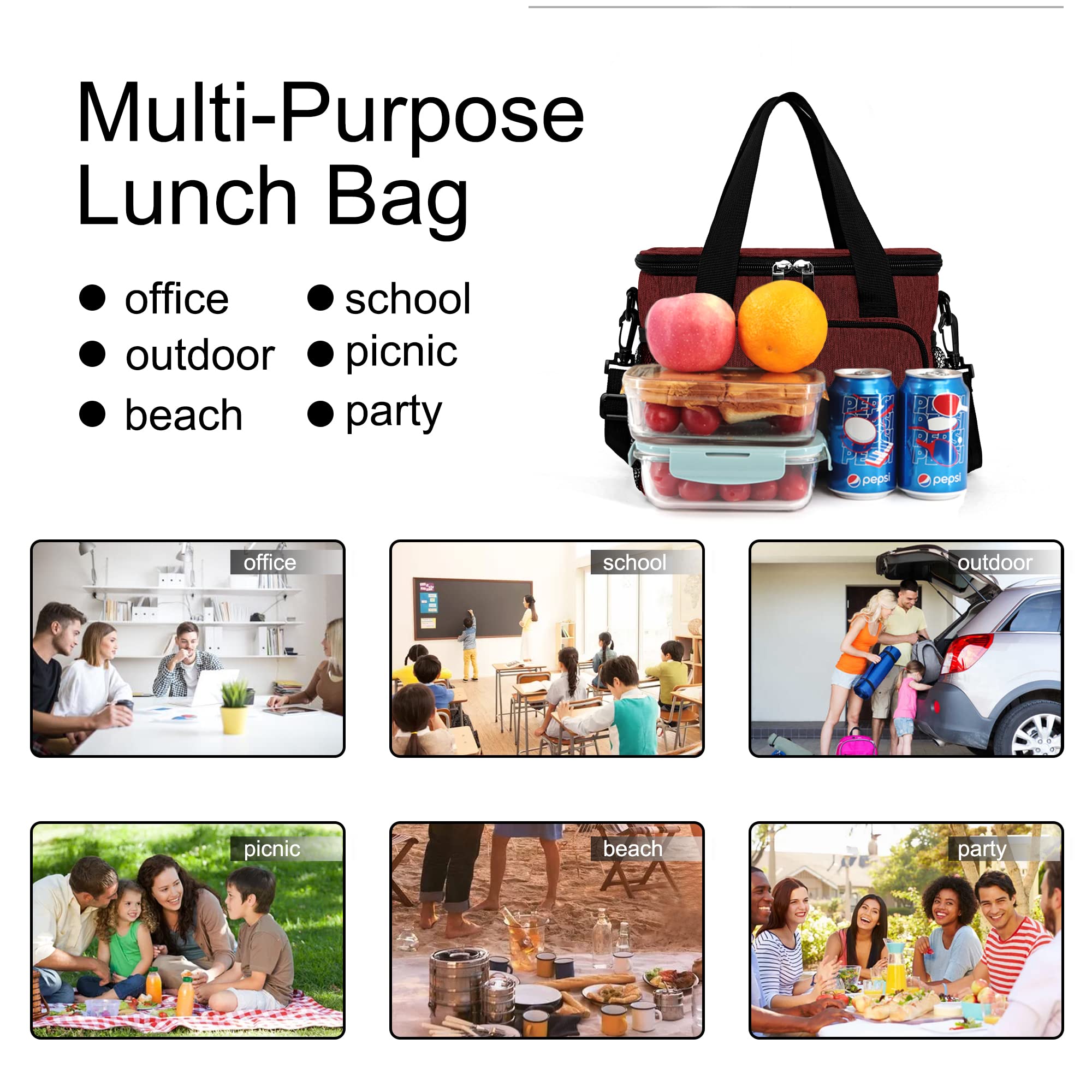 Femuar Lunch Bags for Women/Men, Insulated Lunch Bag for Work Office Picnic - Large Lunch Cooler Bag Leakproof Lunch Box with Adjustable Shoulder Strap for Adults - Grey (15L)