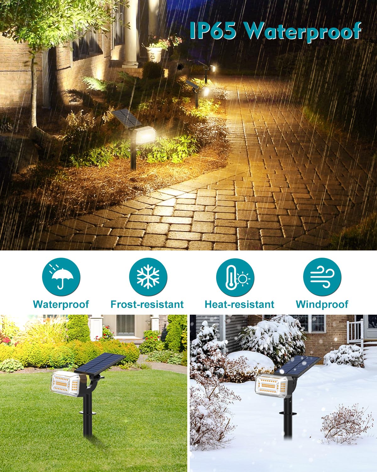Solar Spot Lights Outdoor Waterproof IP65, 102 LEDs Solar Spotlights with Adjustable Light & Panel, [4 Modes/6 Pack] Landscape Flood Powered Lights for Outside Yard Garden Pathway(Warm White)