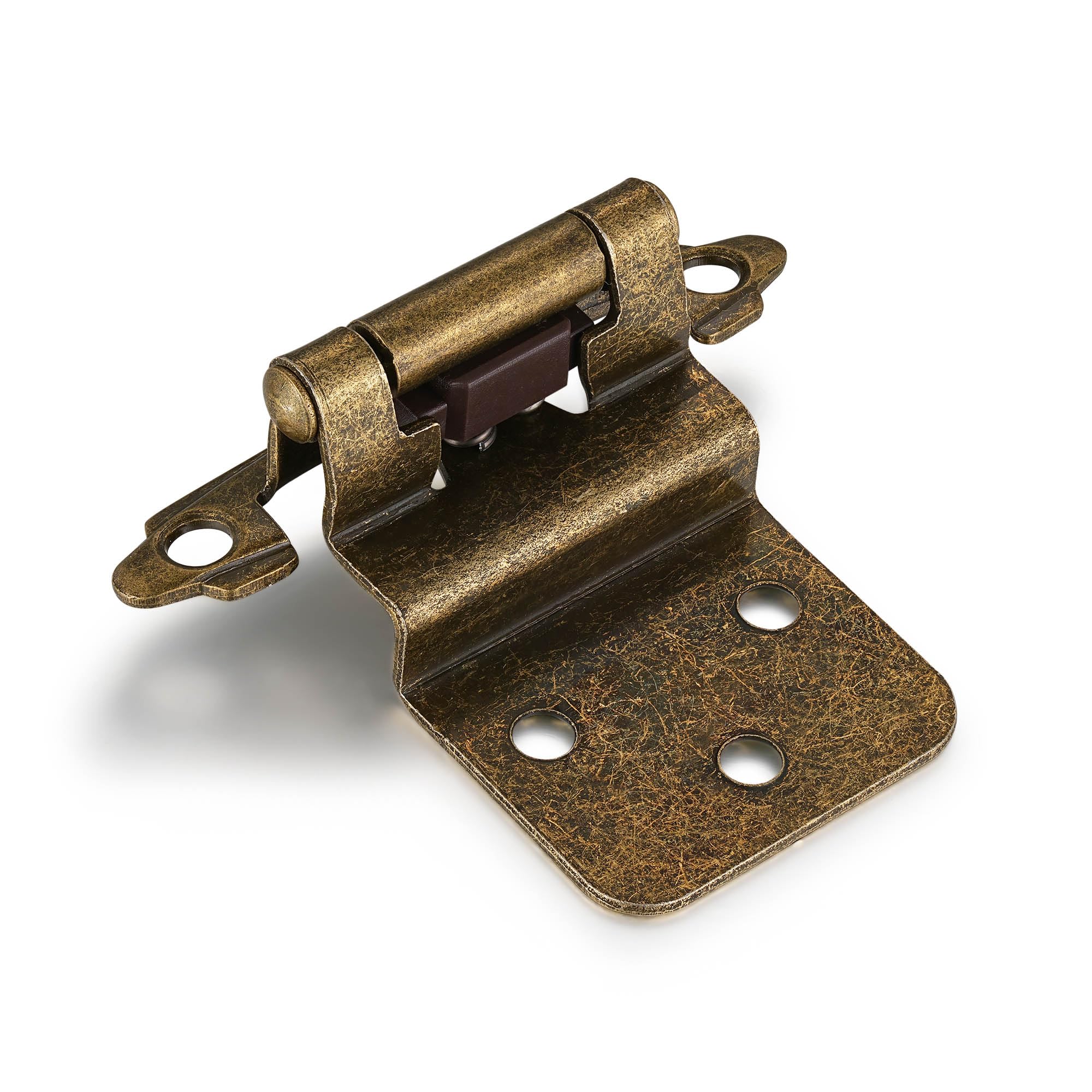 4 Pack (2 Pairs) Antique Brass Self Closing Cabinet Hinges for Kitchen Cabinet Door, 1/2" Overlay (Variable) Semi Concealed Kitchen Cabinet Hinges