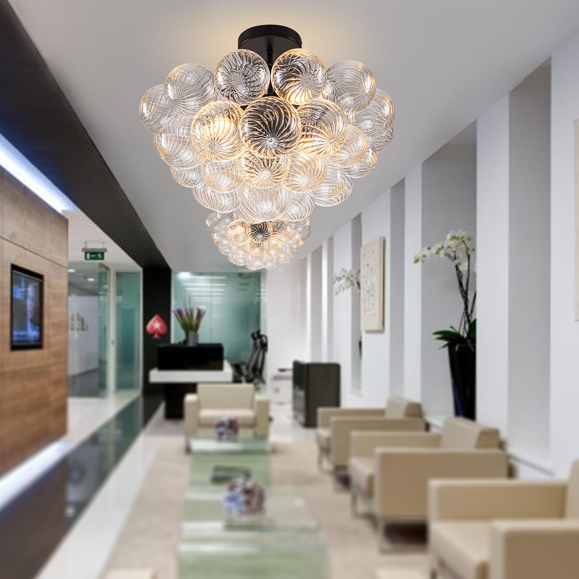 Longree Bubble Glass Ball Chandelier White 20" Dia Pendant Light | Swirled Glass Globe, for Dining Room Kitchen Bathroom Entry Bedroom