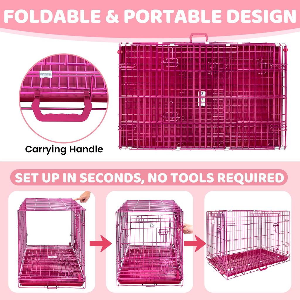HOMEY PET 24" Gold Color Folding Design Dog Crate Puppy Ertra Small Breed Dog Kennels with Removable Floor Grid and Pull Out Tray, Dog Cage Copper Gold Finish
