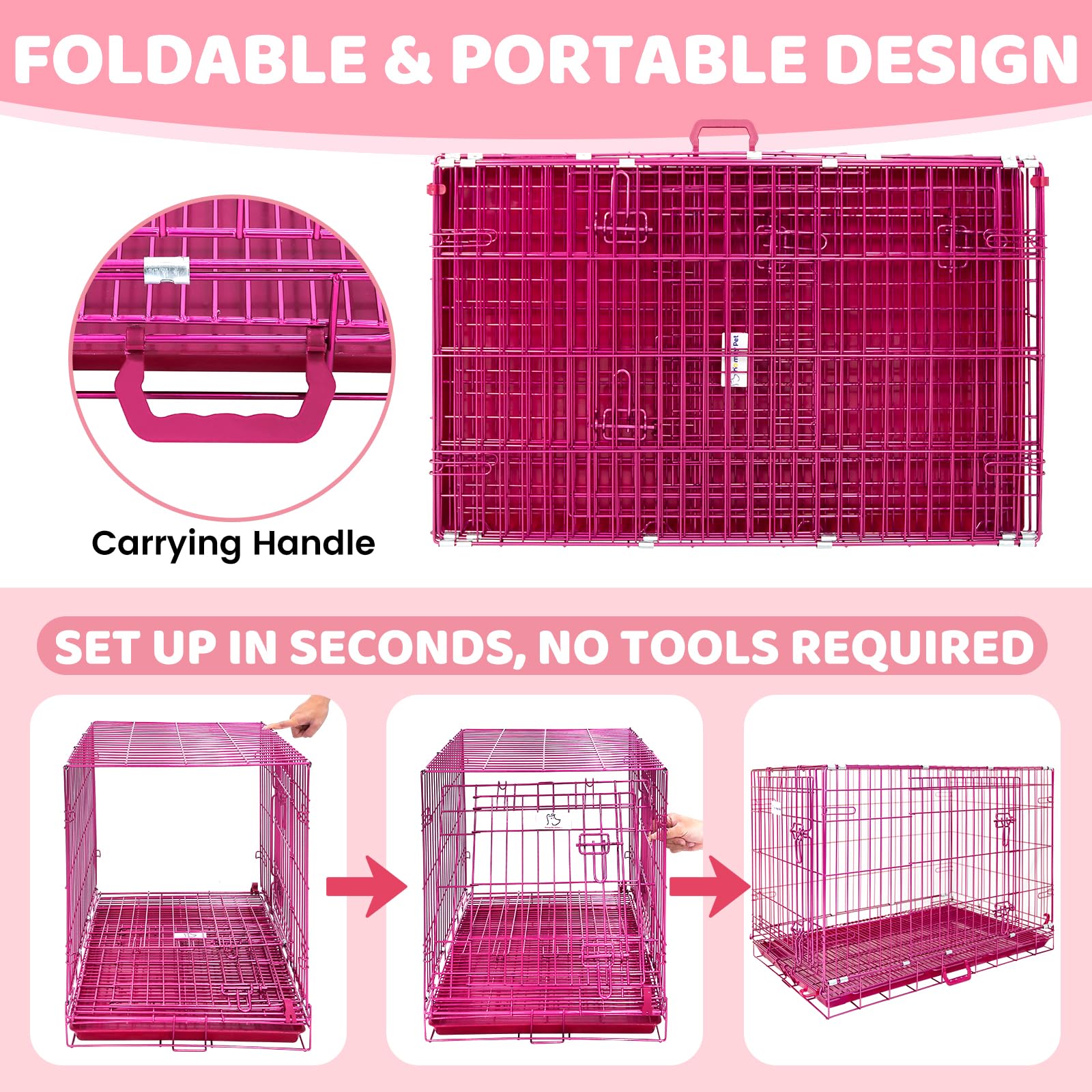 HOMEY PET 24" Gold Color Folding Design Dog Crate Puppy Ertra Small Breed Dog Kennels with Removable Floor Grid and Pull Out Tray, Dog Cage Copper Gold Finish