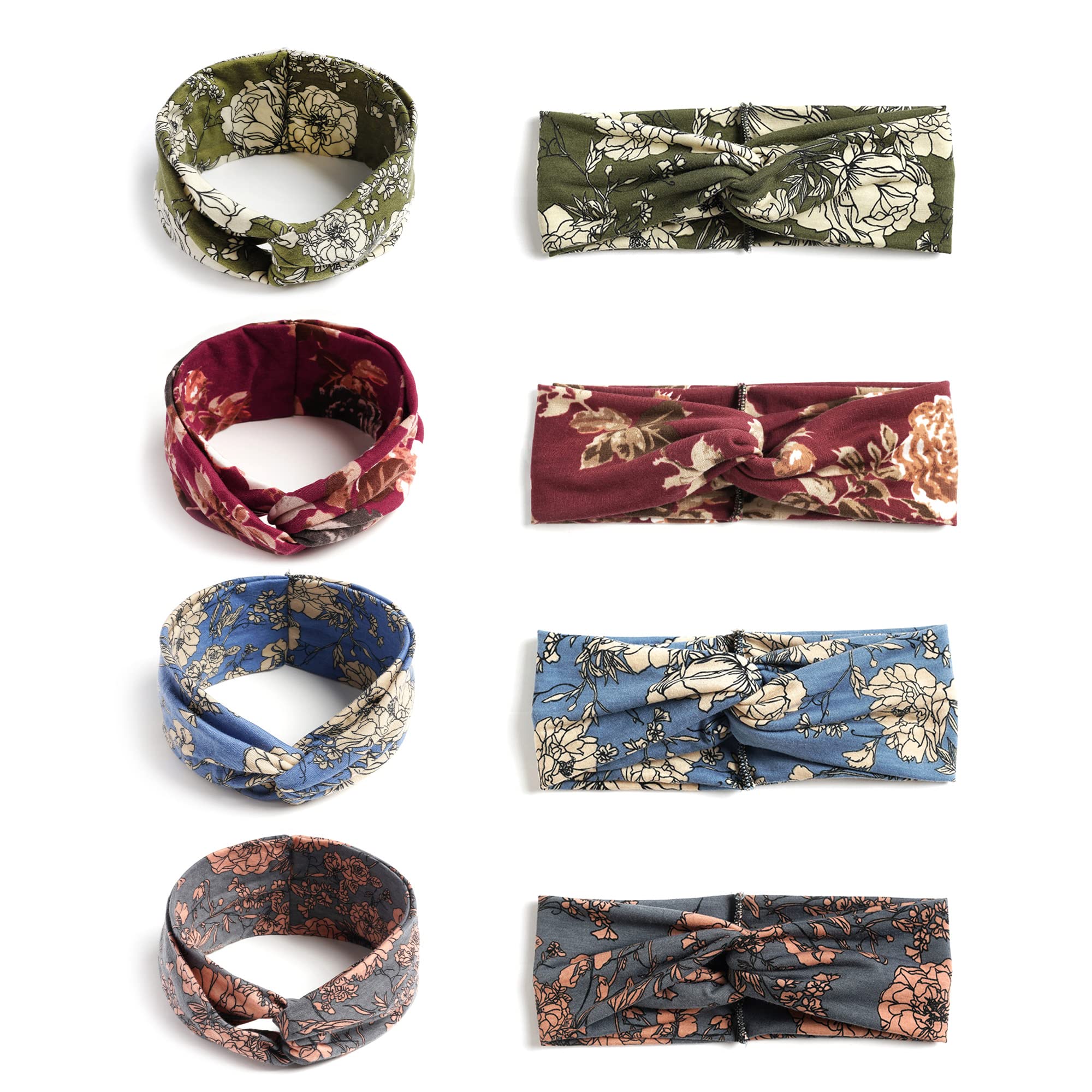 Boho Headbands For Women Fashion Stretch Wide Hair Bands Knoted Turban Head Bands Yoga Running Sweatband Elastic Headband Stylish Wrap Headbands Hair Accessories for Teen Girls 4 Pack