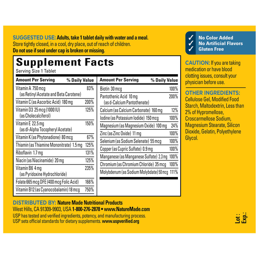 Nature Made Multivitamin for Him, Mens Multivitamins with No Iron, Daily Nutritional Support, Nature Made Multi Mens Vitamins & Minerals, 90 Tablets, 90 Day Supply