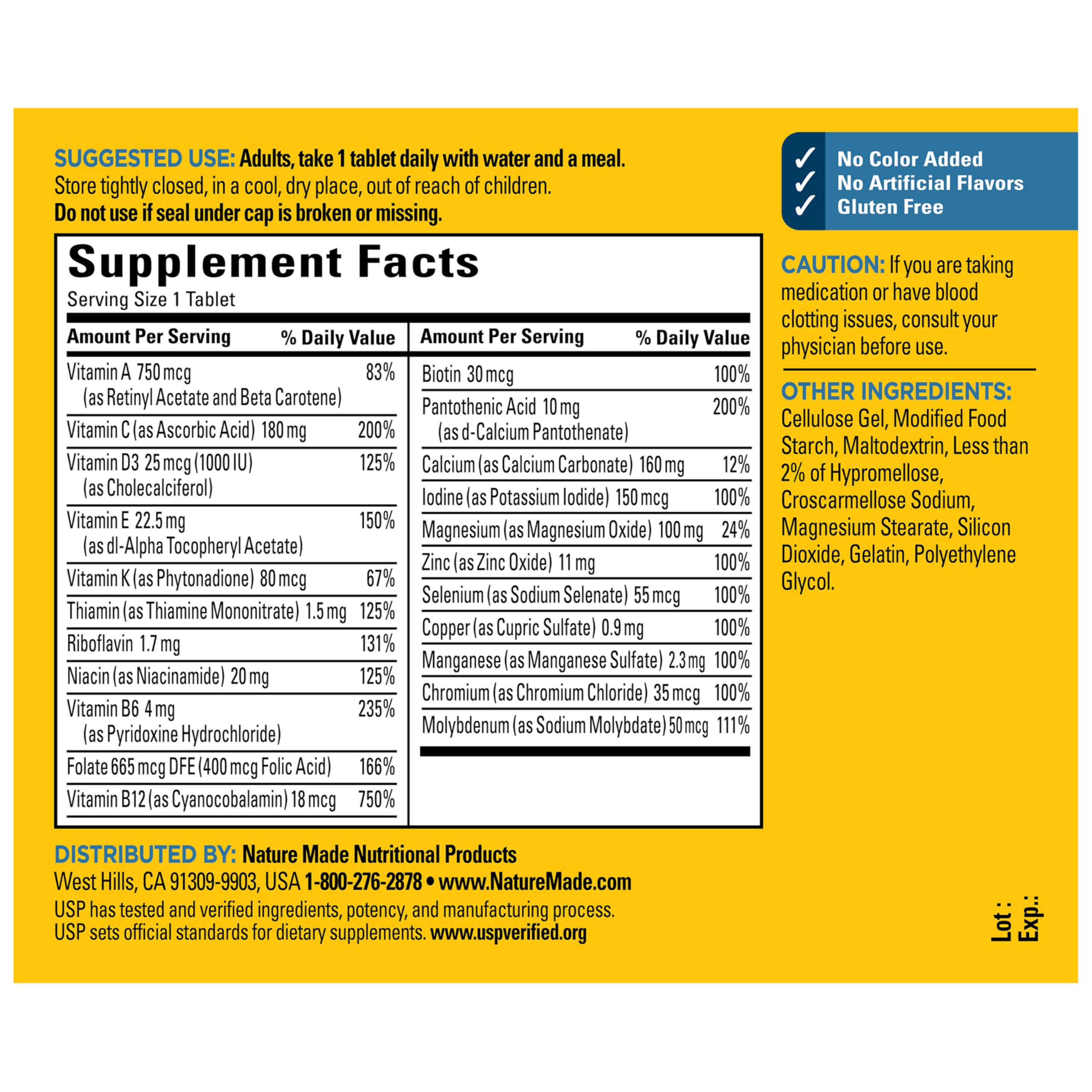 Nature Made Multivitamin for Him, Mens Multivitamins with No Iron, Daily Nutritional Support, Nature Made Multi Mens Vitamins & Minerals, 90 Tablets, 90 Day Supply