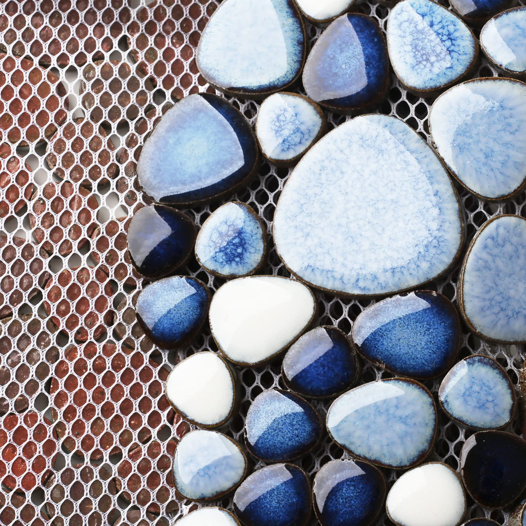 Parrotile Blue Shower Floor Pebbles Tile Bathroom Mosaic Backsplash Wall Tiles (5 Sheets)