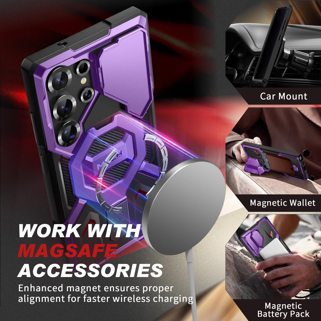 TONGATE Magnetic Stand for Samsung Galaxy S25 Ultra Case with Privacy Screen Protector, [Compatible with Magsafe] [Military Drop Protection] S25 Ultra Case with Camera Cover & Belt Clip, Black 6.9"