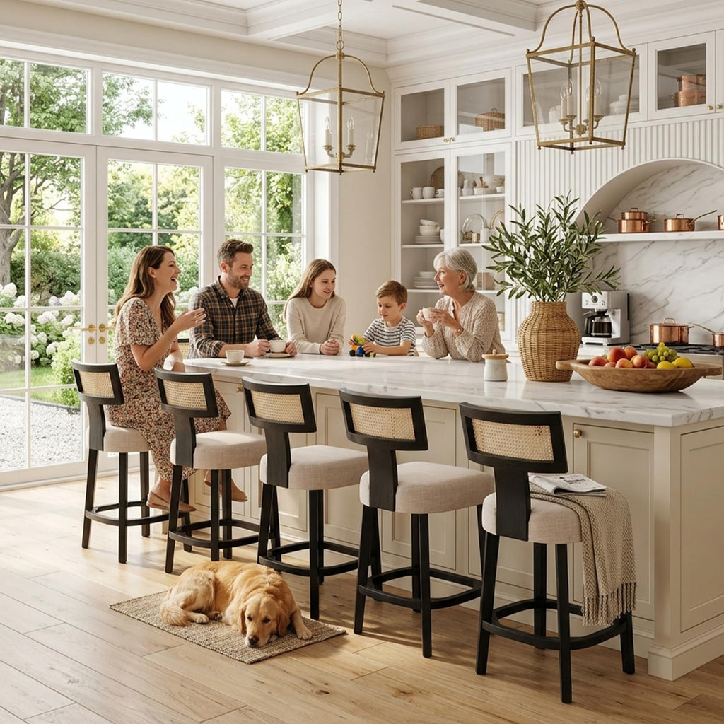 Farmhouse 30'' Extra Tall Bar Stools Set of 2 Modern Counter Height Barstools with Backs Rustic Wood Bar Stools Linen Upholstered Counter Chairs Kitchen Island Stool Chairs with Wood Frame, Beige
