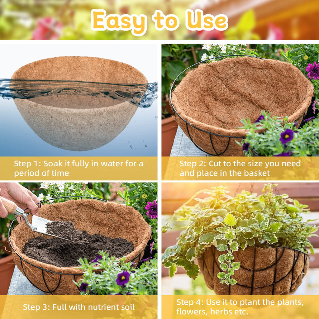 Riare 2 Pack 12 Inch Round Coco Liners Replacement, 100% Natural Coconut Coir Liners for Hanging Baskets, Garden Flower Vegetables Planter Pot, Window Box, Fence, Decks
