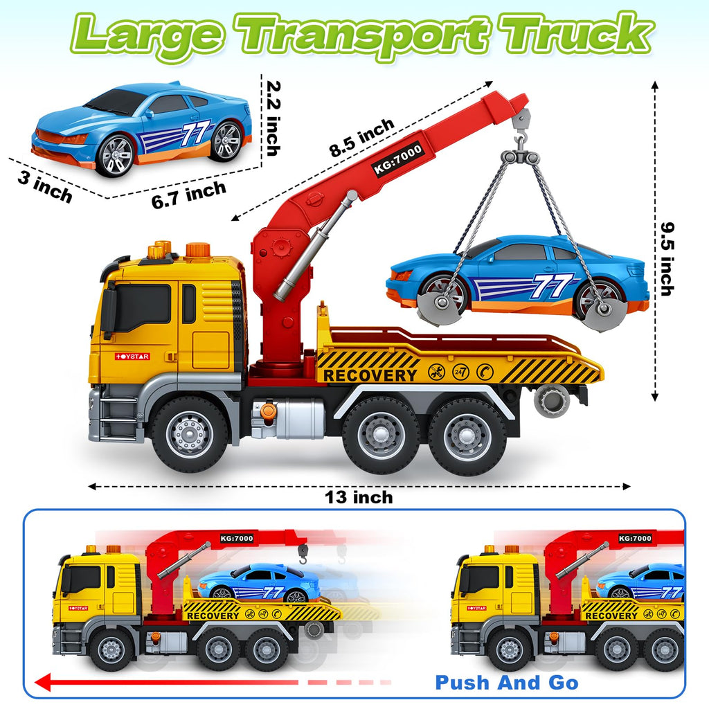Bstoyder Kids Toys for 3 4 5 6 7 8 Years Old Boys, 15" Crane Truck Toy with Lights, Sounds, Toddler Friction Powered Truck Vehicle Toy for Boys Girls Birthday Gifts