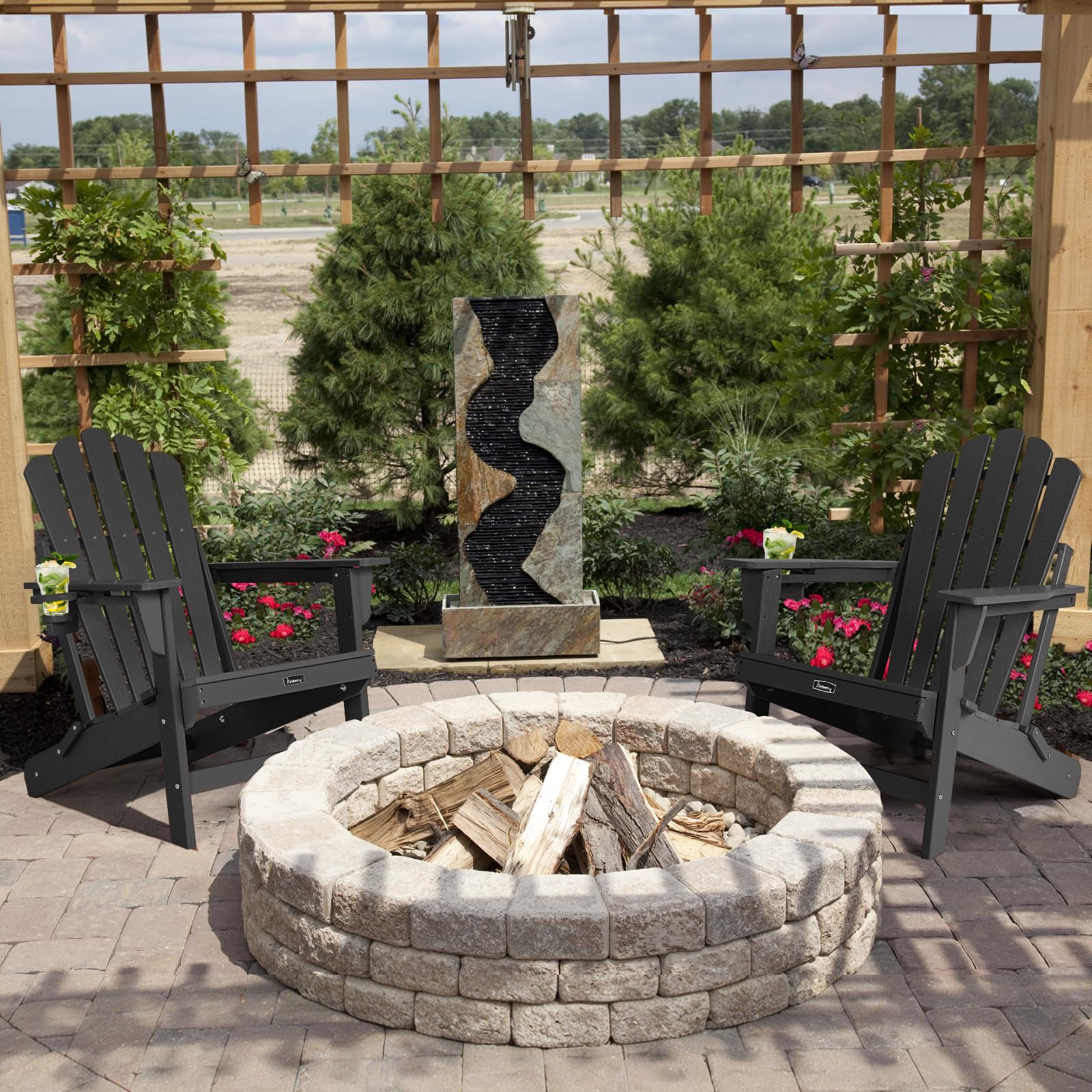 FUNBERRY Folding Adirondack Chair, Fire Pit Chairs with Cup Holder | HDPE All Weather, Quick-Folding, No Rot or Rust or Crack, UV Fade Shield, 400LBS Weight Capacity, Easy-Clean for Outside
