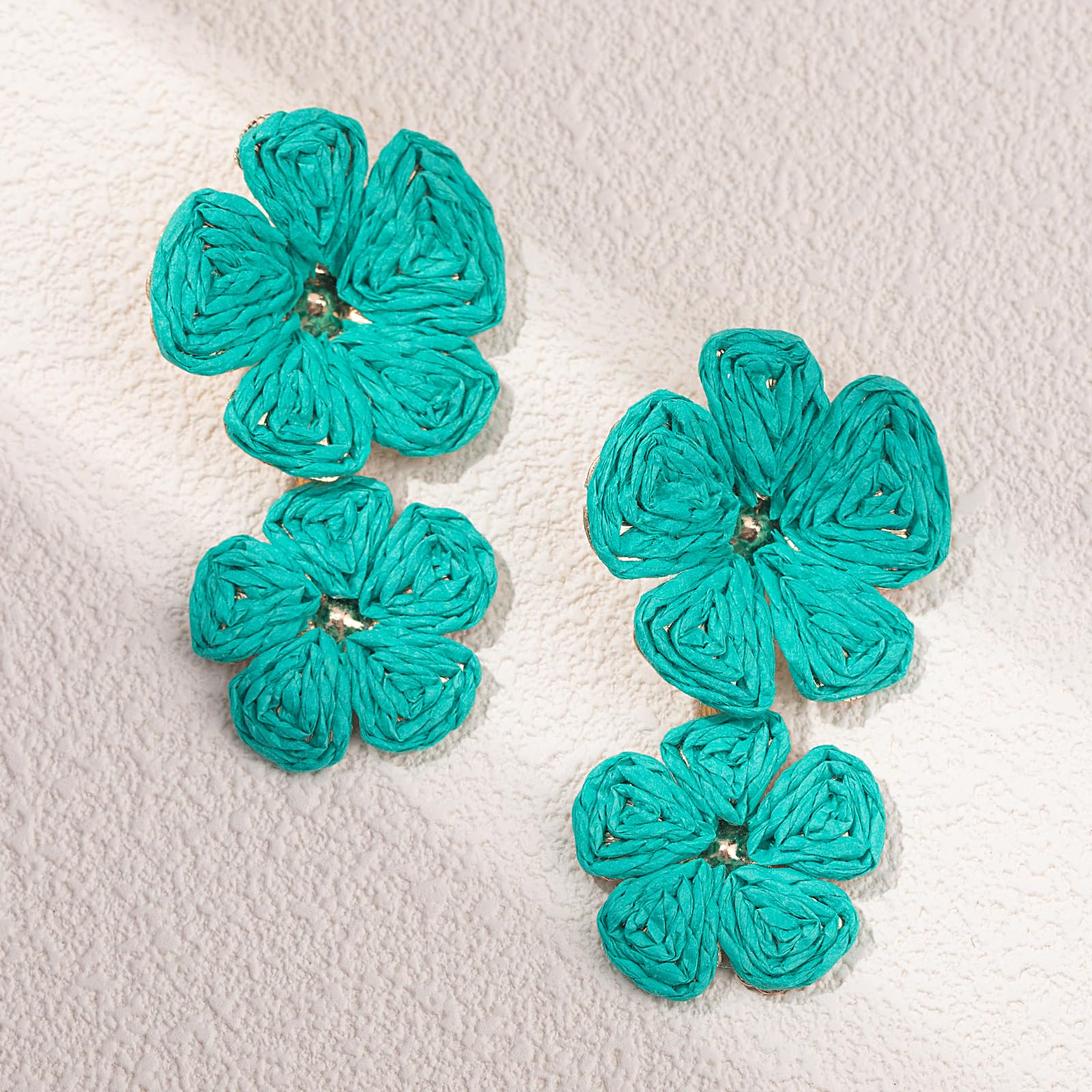 Boho Flower Earrings Statement Raffia Dangle Earrings Cute Floral Jewelry Trendy Summer Beach Vacation Outfits for Women