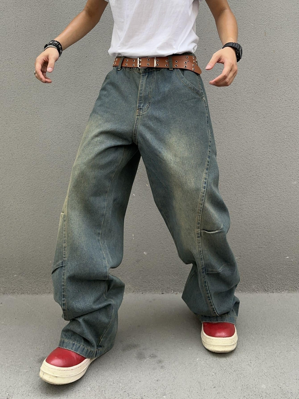 DFGIGT Men's Irregular Sutures Y2k Hip Hop Baggy Jeans Wide Leg Denim Pants Casual Loose Fit Trousers Streetwear