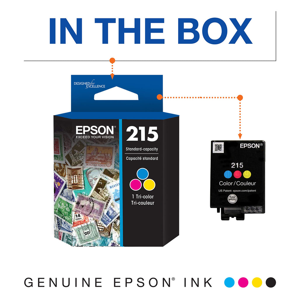 EPSON 215 Ink Standard Capacity Tricolor Cartridge (T215530-S) Works with WorkForce WF-100, 110 and EC-110