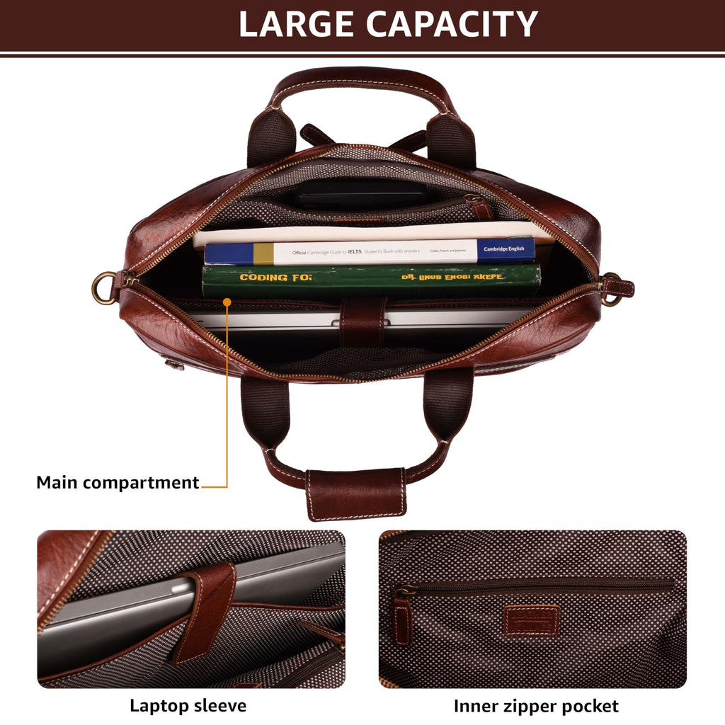 LEATHER VILLAGE 16" Leather Laptop Messenger Briefcase Bag for Men-Leather Satchel for Travel and Office Shoulder Bag-Black