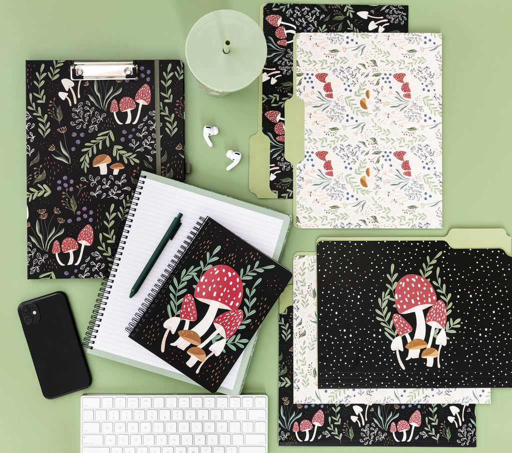 Steel Mill & Co Cute Clipboard Folio with Refillable Lined Notepad and Interior Storage Pocket, Black and White Padfolio for Work, Black Dots