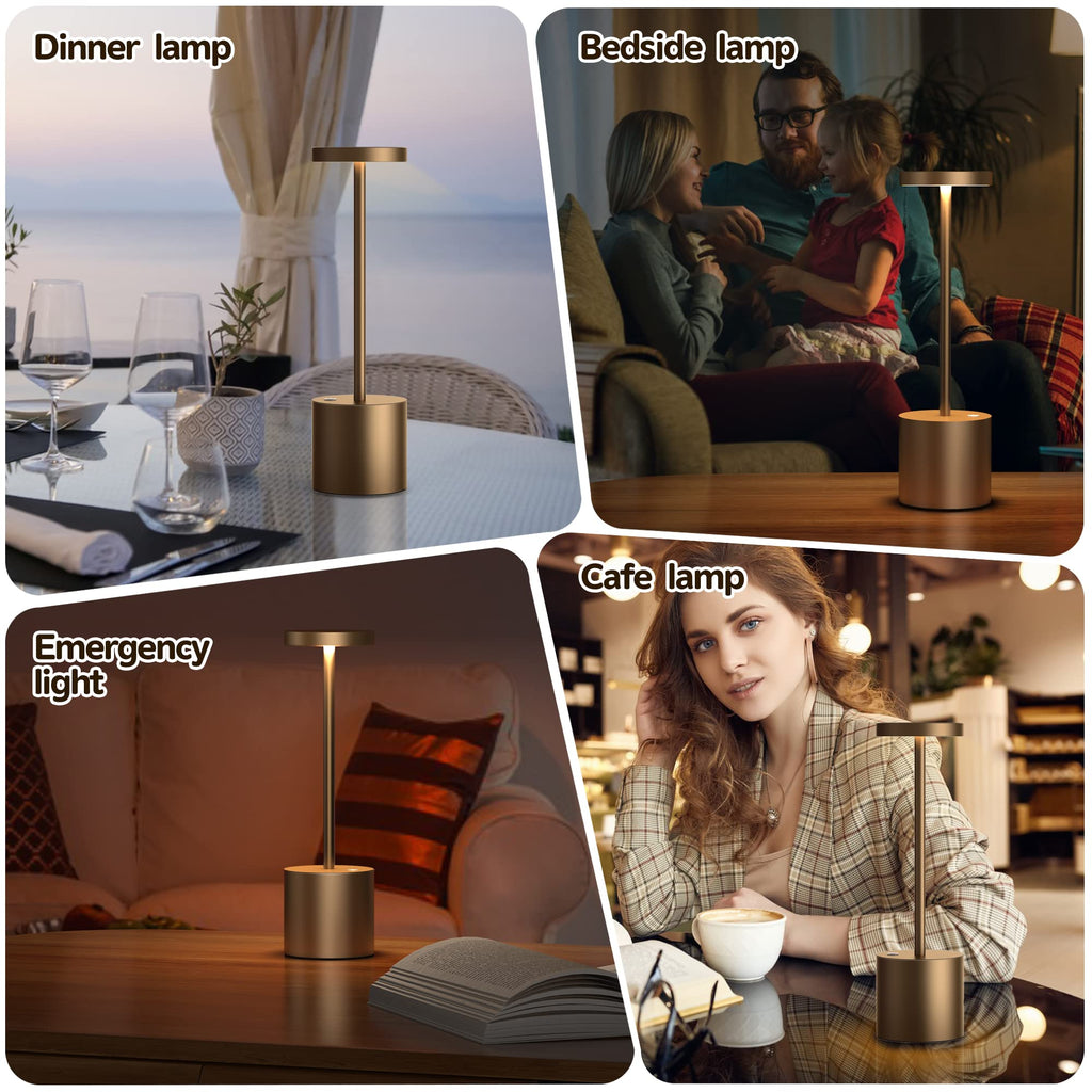 2Pack Cordless Table Lamp, Rechargeable LED Battery 5000mAh Metal USB Portable Powered Desk Lamp, 3 Levels Brightness Light for Restaurants Outdoor (2pack 10.25in Titanium)