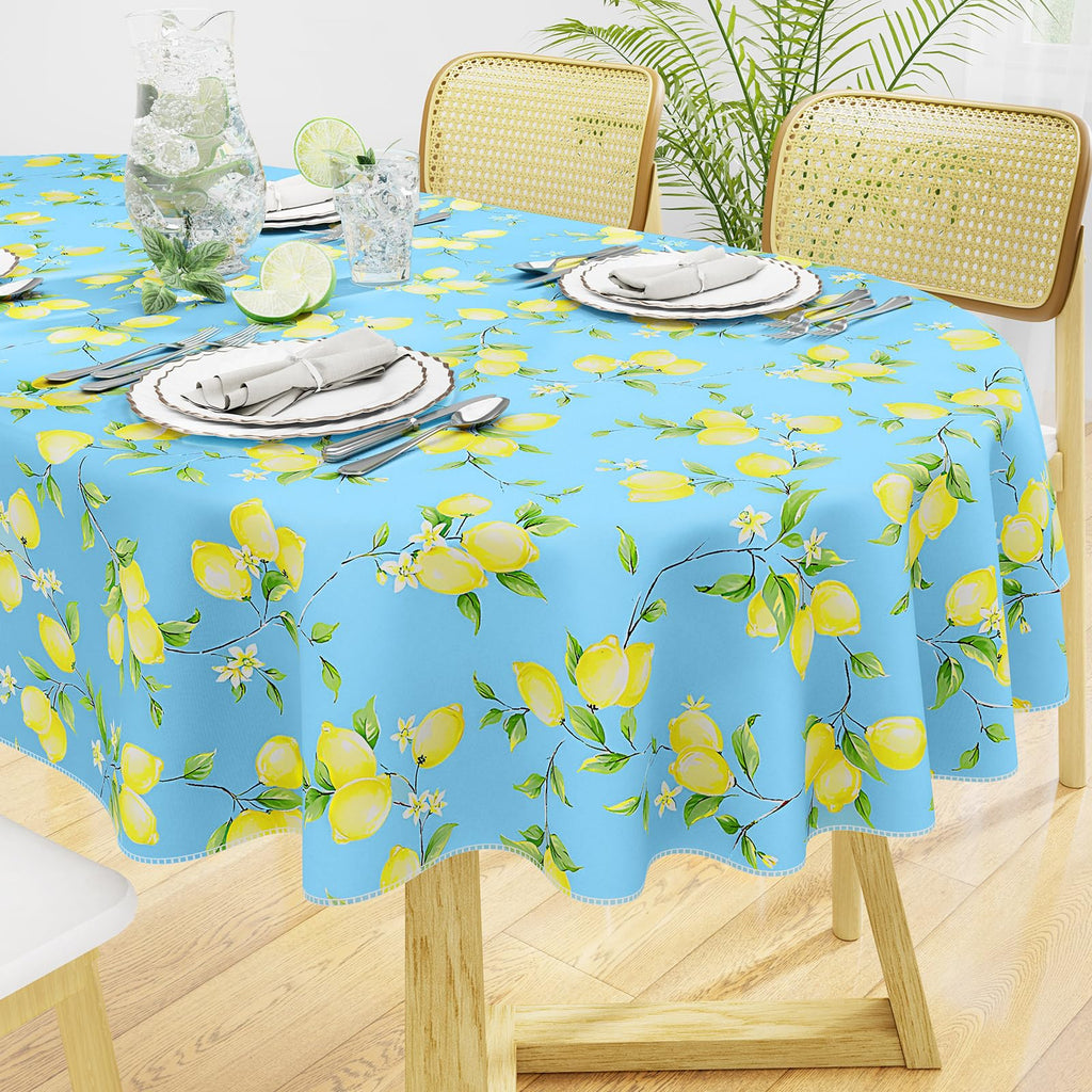 misaya Square Waterproof Vinyl Table Cloth, Wipeable Tablecloth with Flannel Backing, Plastic Table Cover for Dinner, Picnic, Indoor and Outdoor (Blue Leaves, 54" x 54")