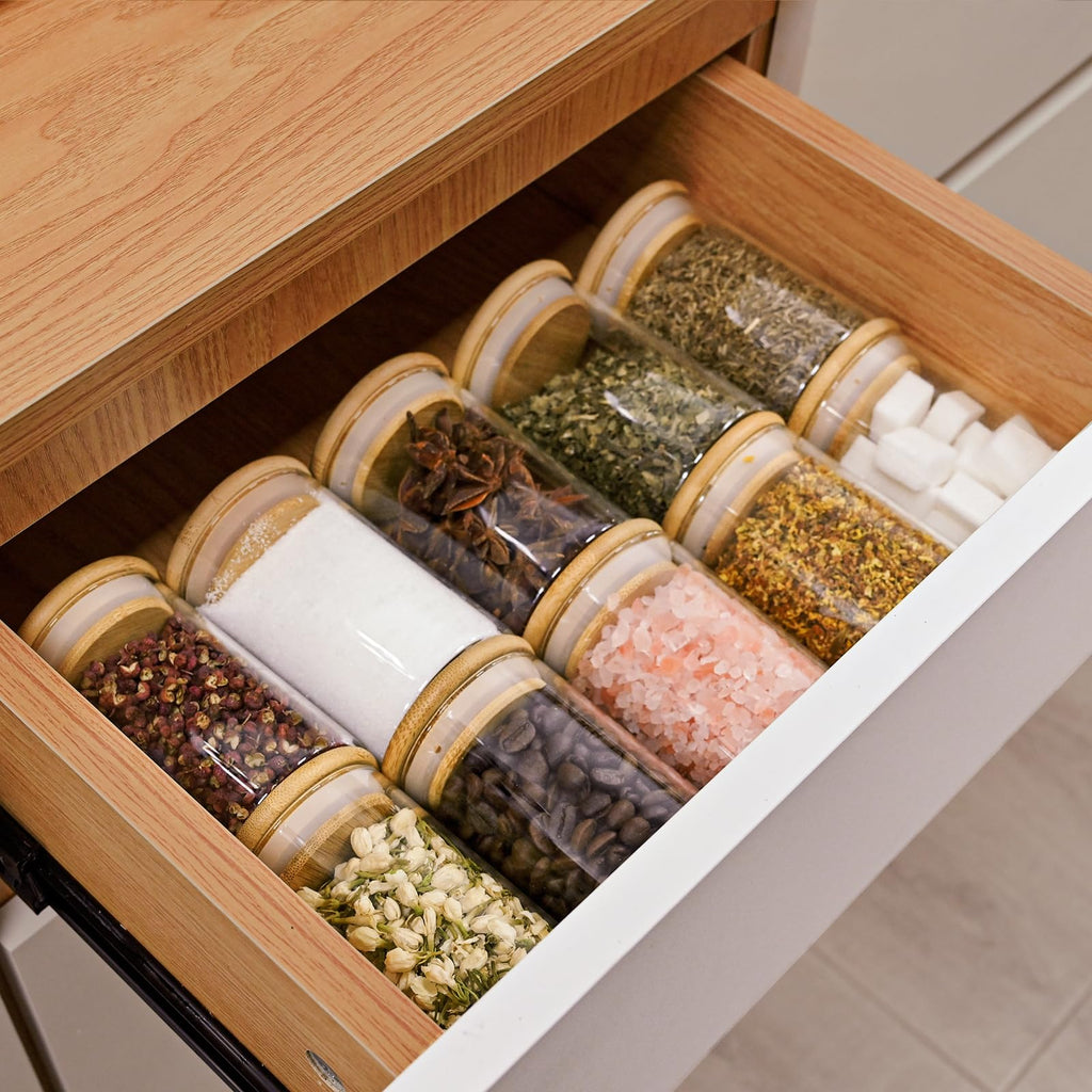 SHOWIN 73oz Glass Pasta Storage Jars, Tall Glass Jars with Bamboo Lids, Spaghetti Container, Set of 3, Kitchen Storage Containers for Pasta, Pantry Organizers