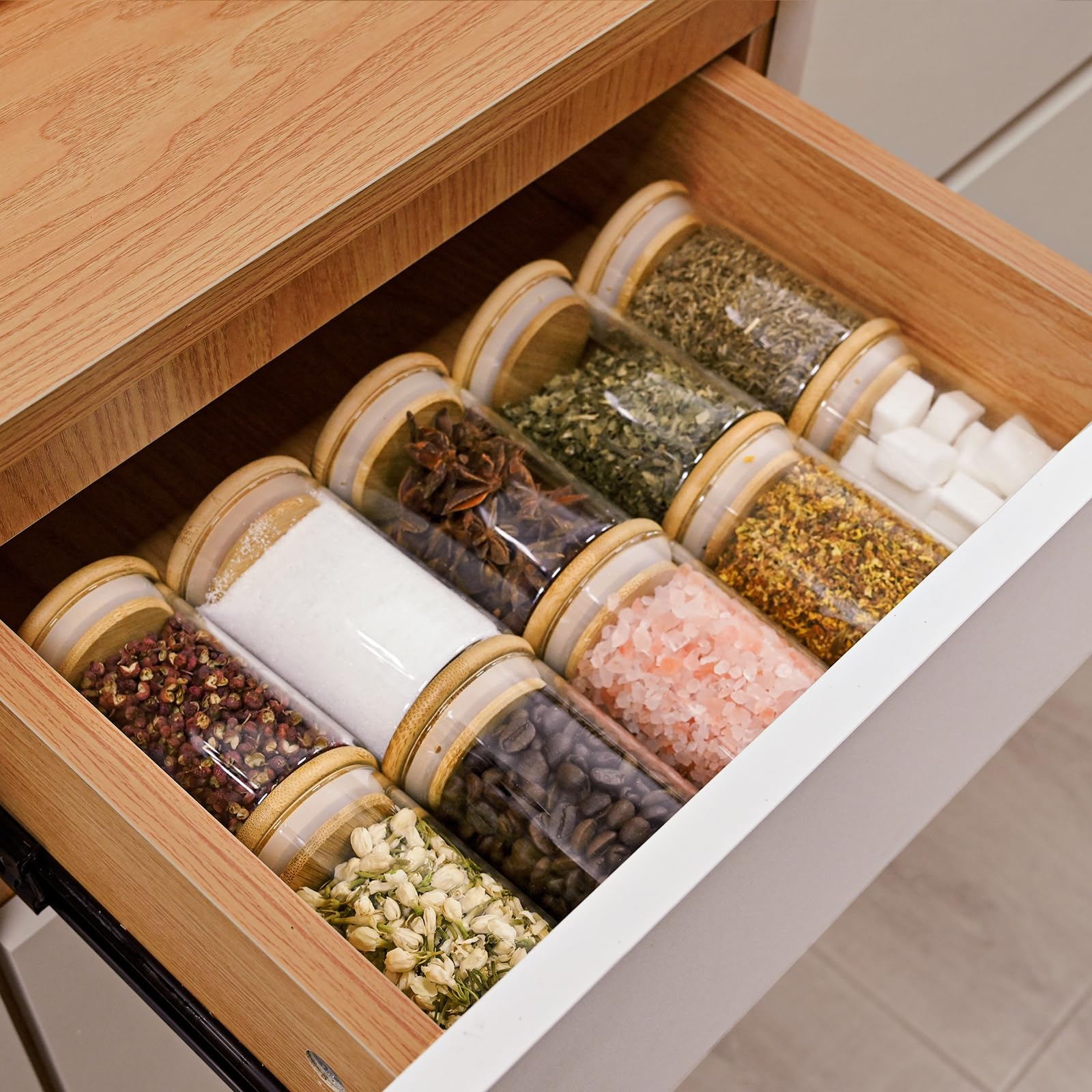 SHOWIN 73oz Glass Pasta Storage Jars, Tall Glass Jars with Bamboo Lids, Spaghetti Container, Set of 3, Kitchen Storage Containers for Pasta, Pantry Organizers