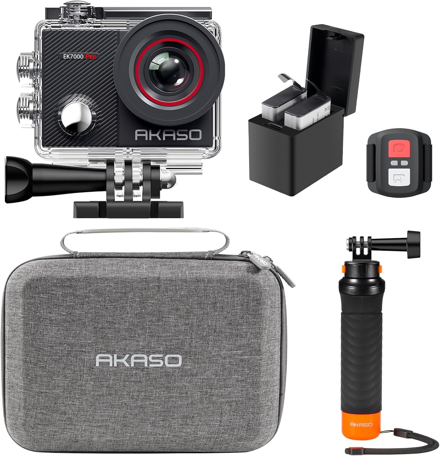 AKASO EK7000 Pro 4K30fps Action Camera with Touch Screen EIS 131ft Waterproof Underwater Camera Remote Control 5X Zoom with Helmet Accessories Kit (Standalone)